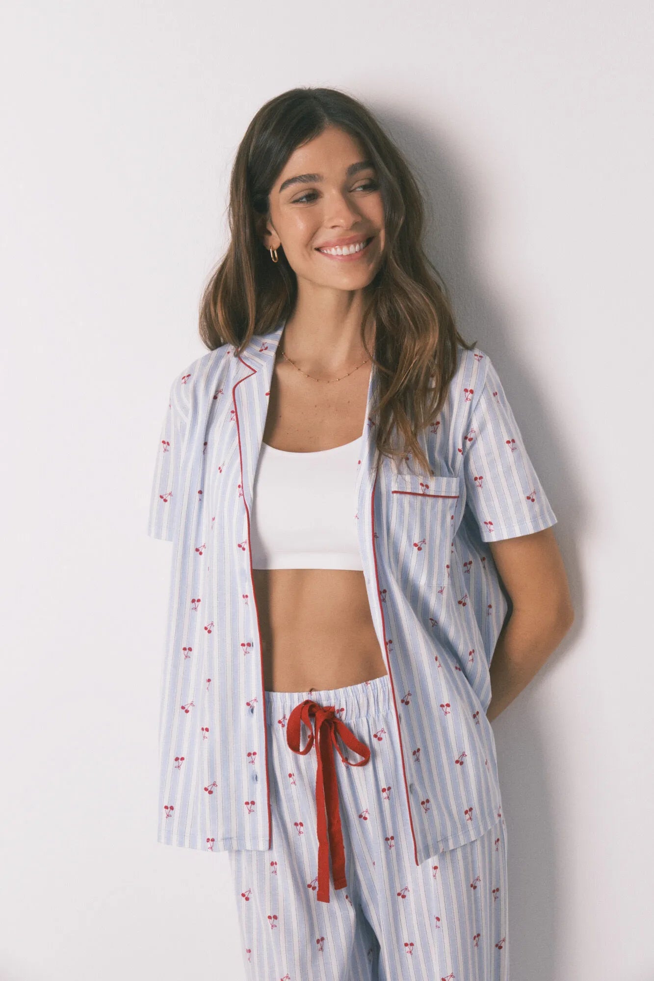 Women Secret_Medium Blue_Cotton Striped Cherry Print Classic Pyjamas_3133493_14_04