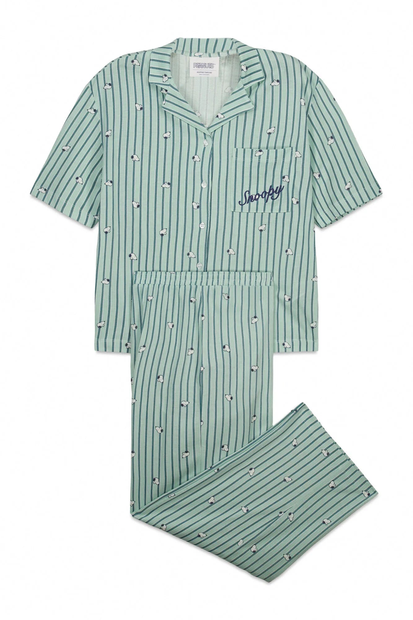 Women Secret Green Print Women Green Cotton Classic Pyjamas Snoopy SKU: 3133512_29 Image 07