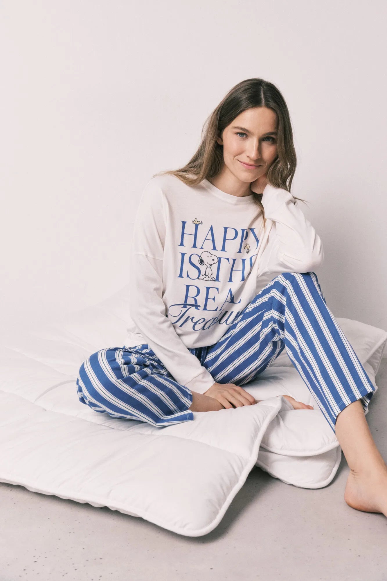 Women Secret Ivory Women Cotton Long Pyjamas Snoopy Happy SKU: 3133514_96 Image 01
