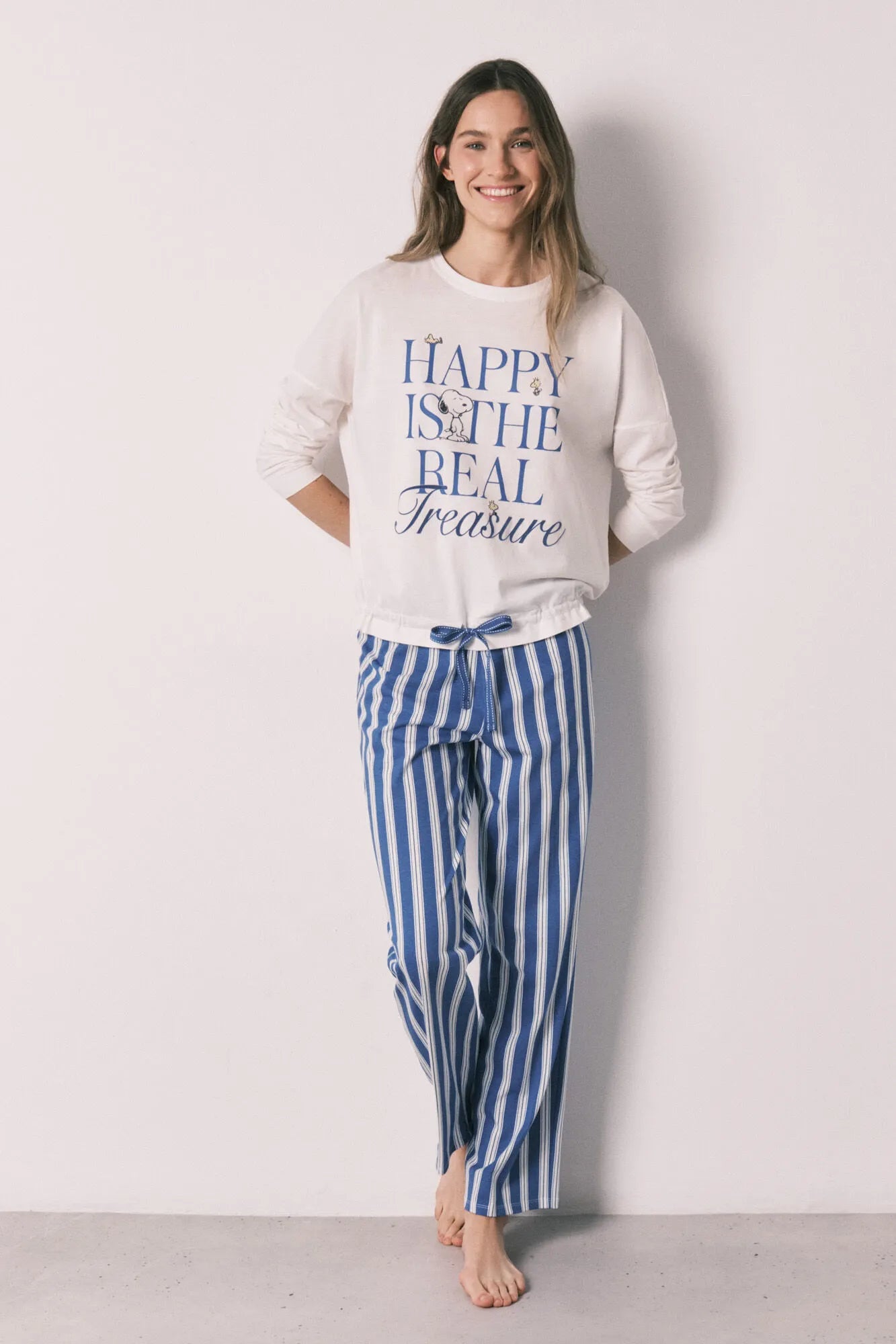 Women Secret Ivory Women Cotton Long Pyjamas Snoopy Happy SKU: 3133514_96 Image 03