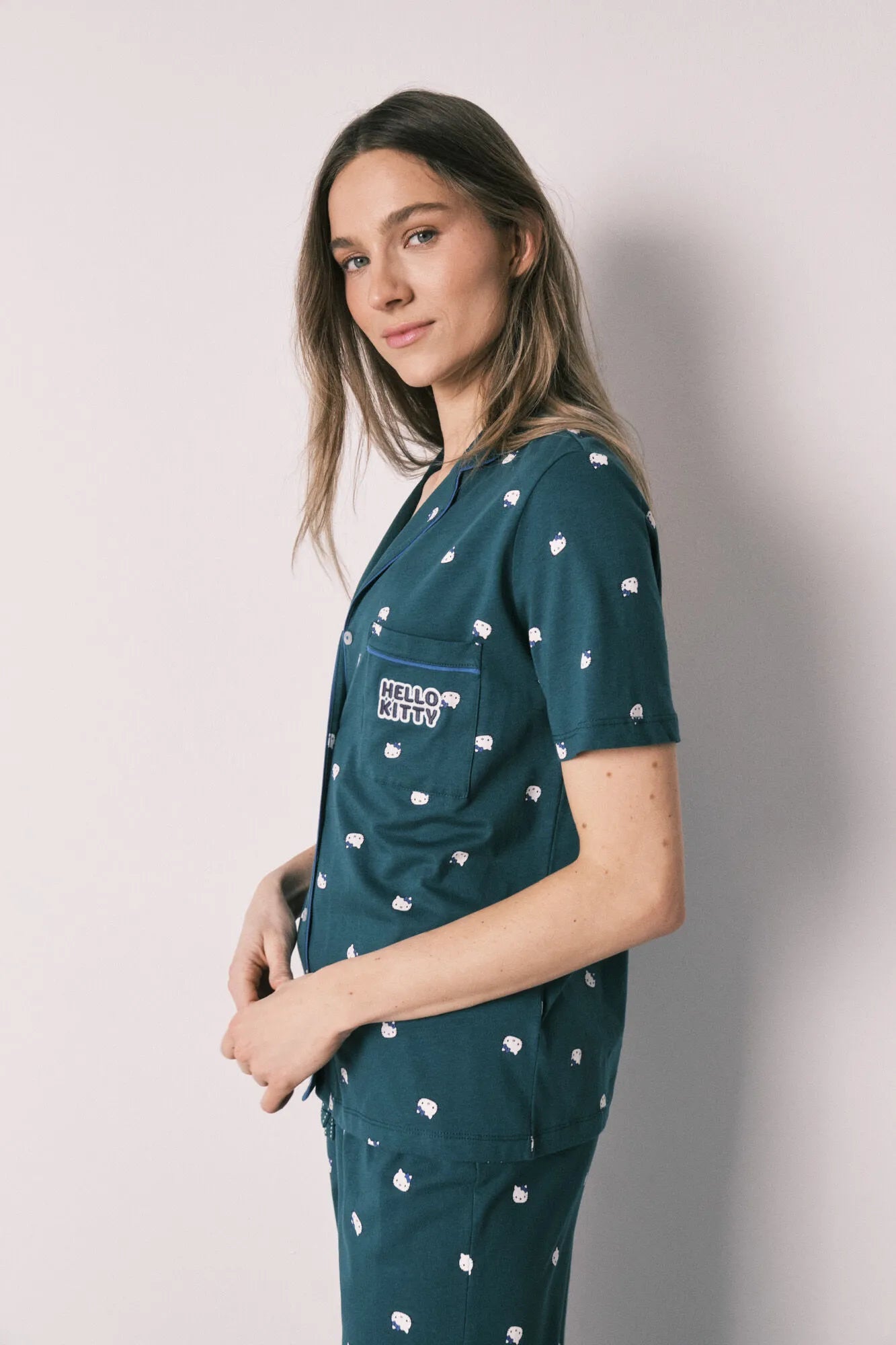 Women Secret Green Print Women Cotton Classic Short Sleeve Pyjamas Hello Kitty SKU: 3133517_29 Image 04