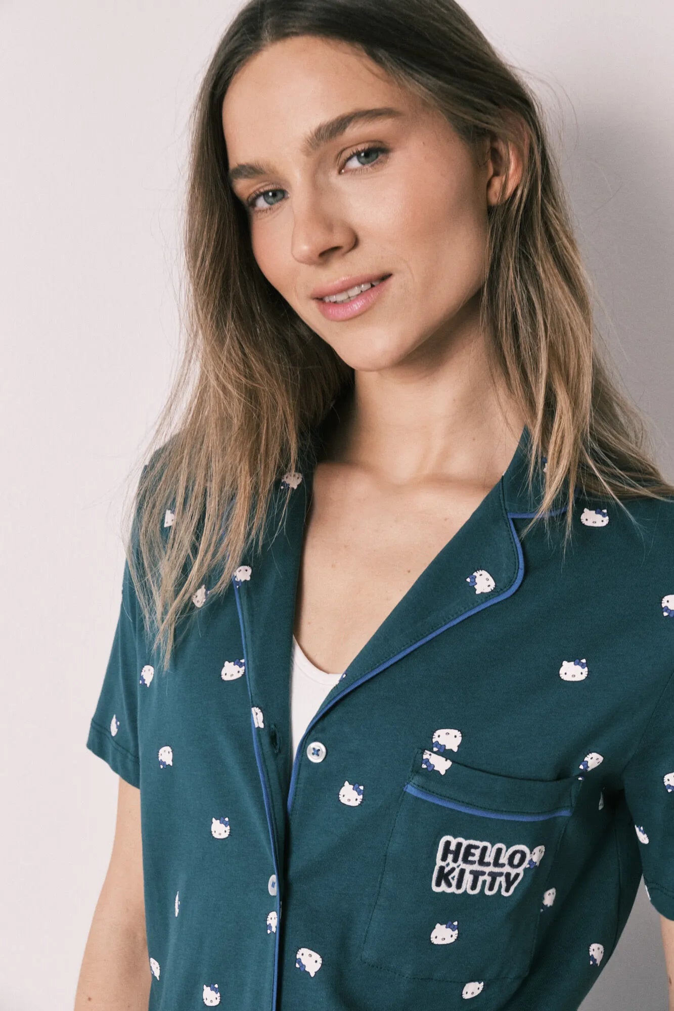 Women Secret Green Print Women Cotton Classic Short Sleeve Pyjamas Hello Kitty SKU: 3133517_29 Image 05