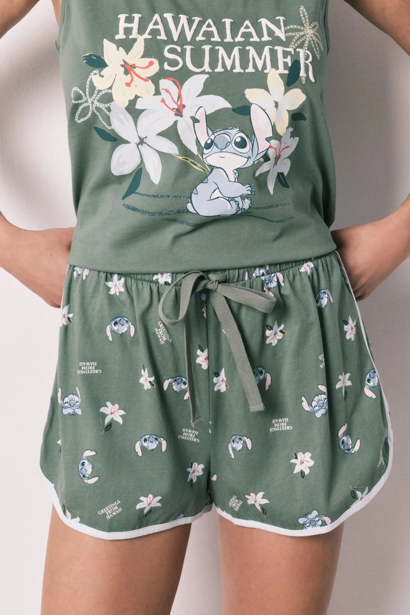 Women Secret Medium Khaki Women Green Stitch Short Pyjamas SKU: 3133545_92 Image 05