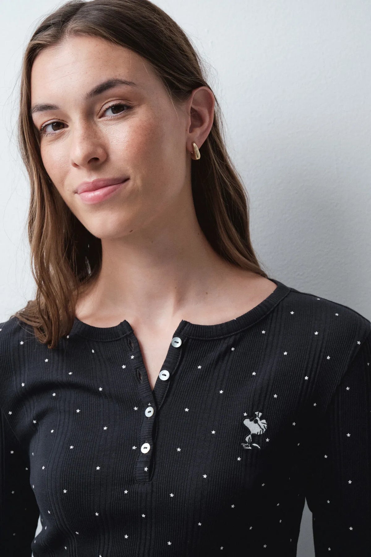 Women Secret Dark Grey Women Woodstock Star Print Long Pyjamas with Buttons SKU: 3134054_41 Image 01