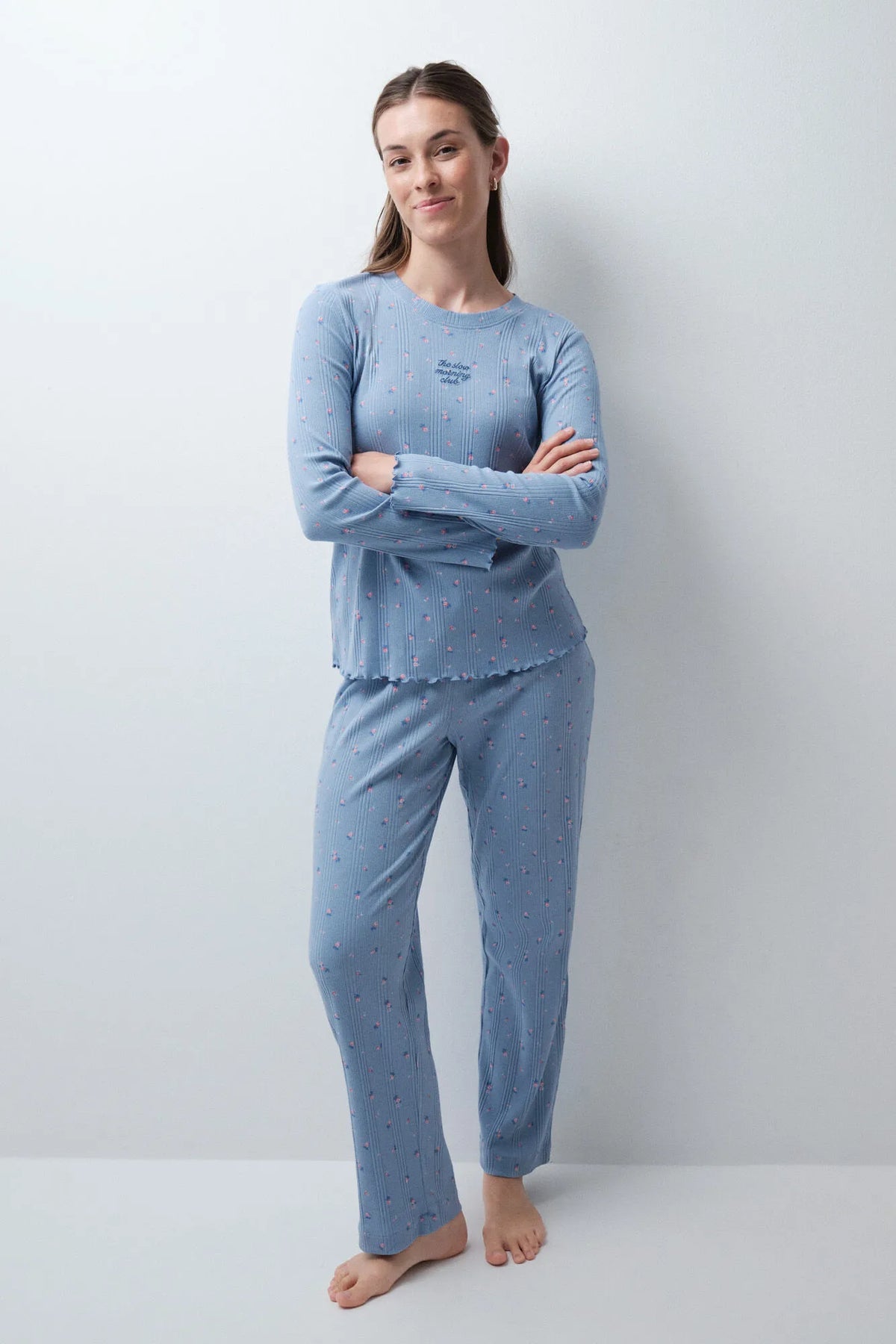 Women Secret Medium Blue Women Multicoloured Cotton Long Pyjamas SKU: 3134056_13 Image 02