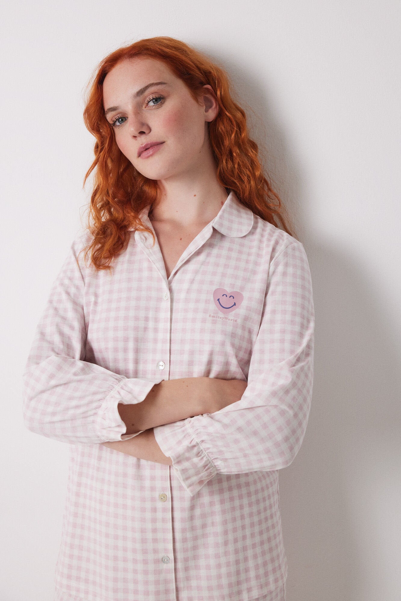 Women Secret_Long Shirt Pajamas 100% Cotton Pink Checkered_3139838_73_02
