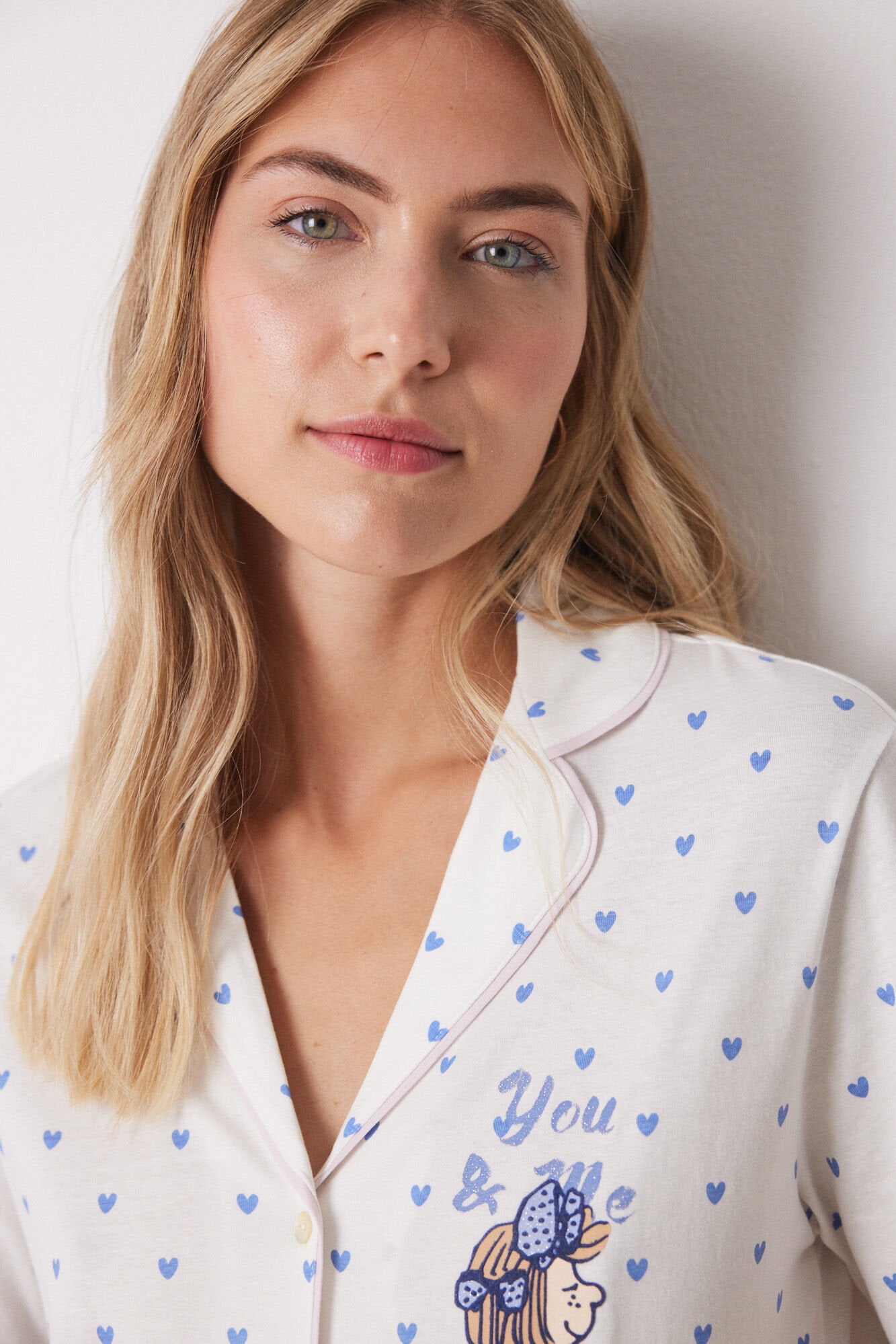 Women Secret_100% Cotton Shirt Pajamas with Blue Hearts_3139850_97_02