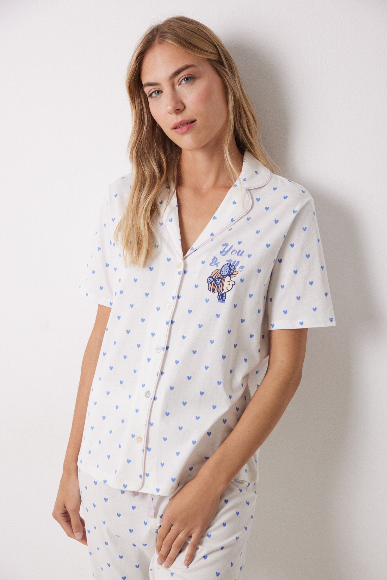 Women Secret_100% Cotton Shirt Pajamas with Blue Hearts_3139850_97_04
