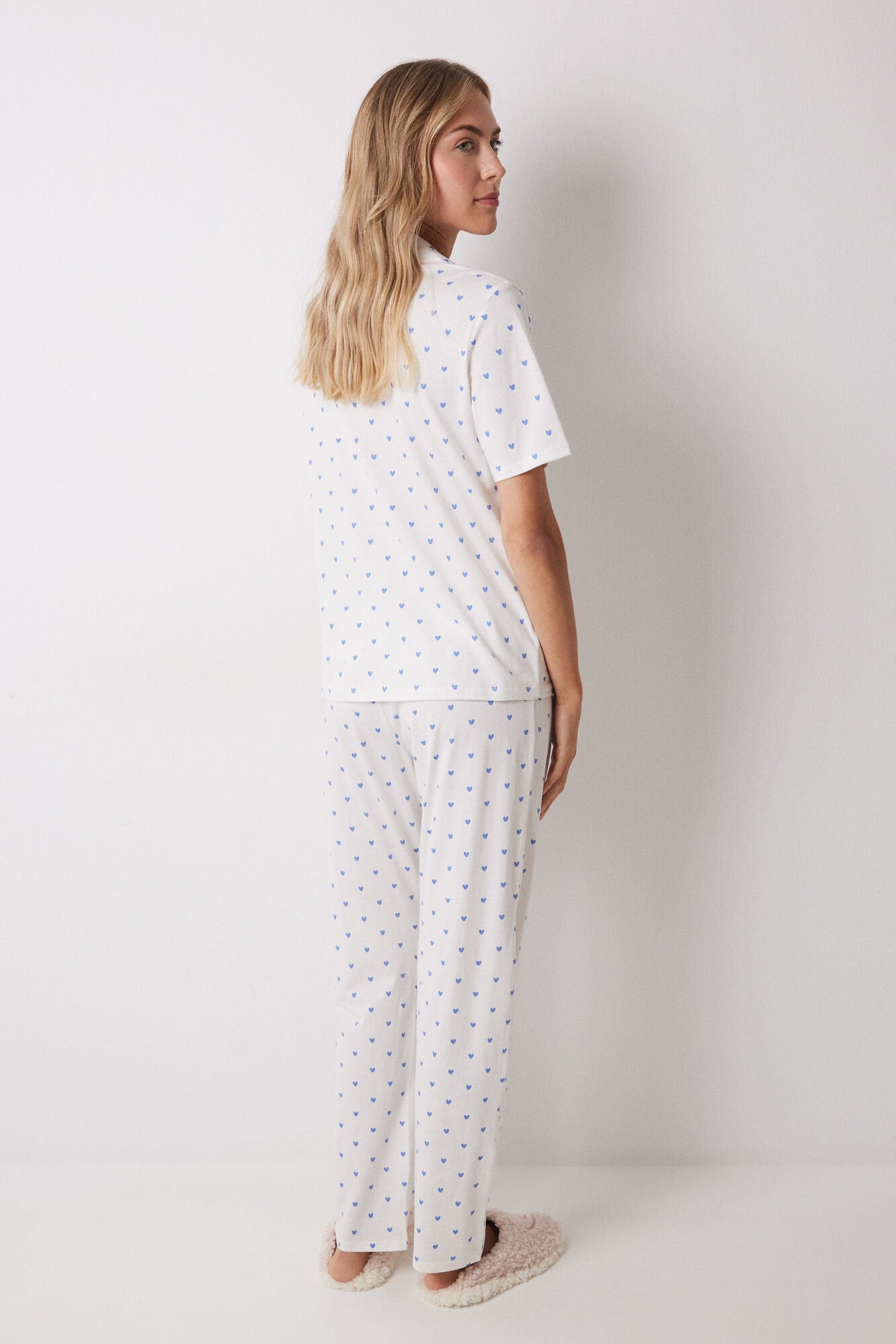 Women Secret_100% Cotton Shirt Pajamas with Blue Hearts_3139850_97_06