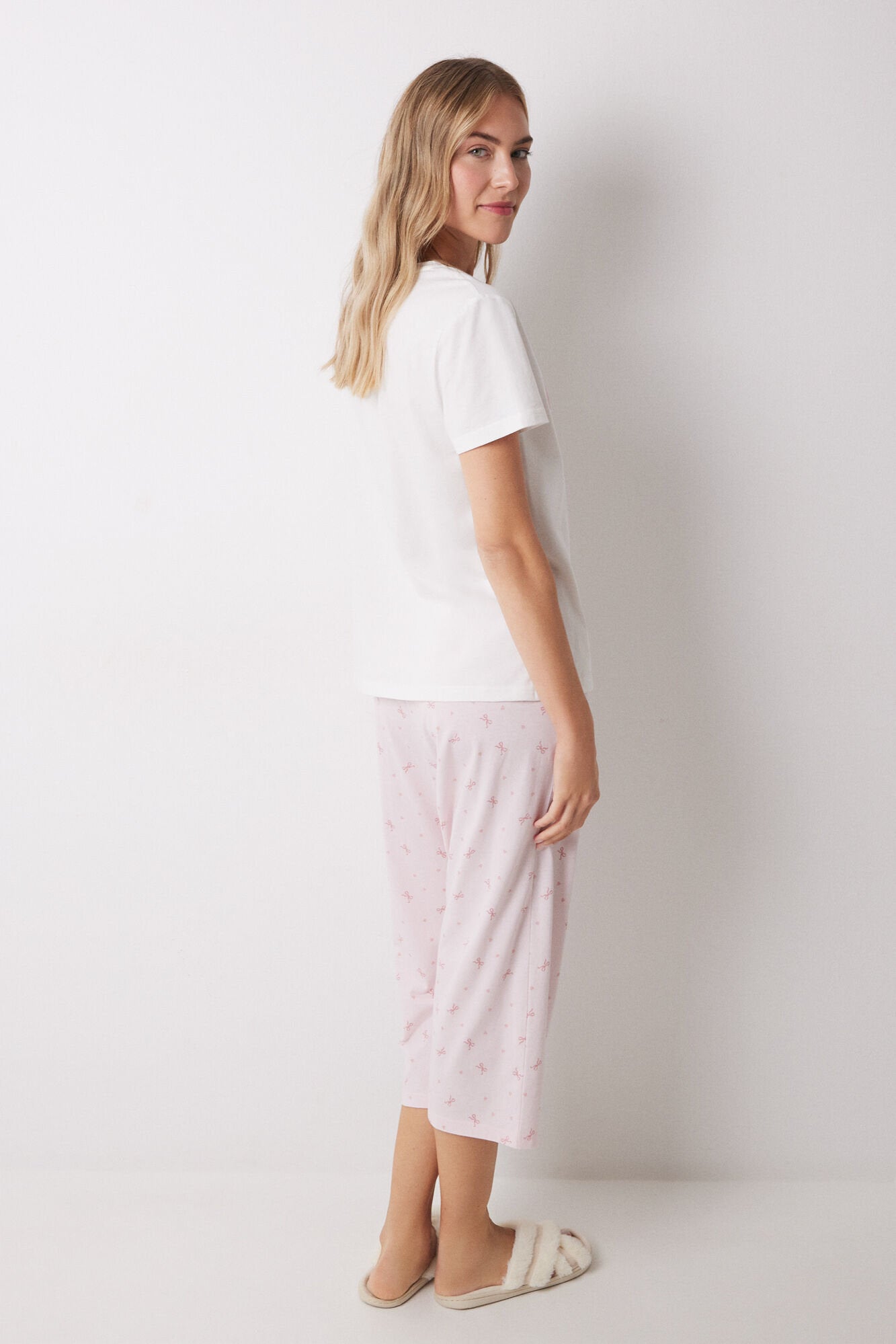 Women Secret_100% Cotton White and Pink Capri Pajamas_3139853_96_06