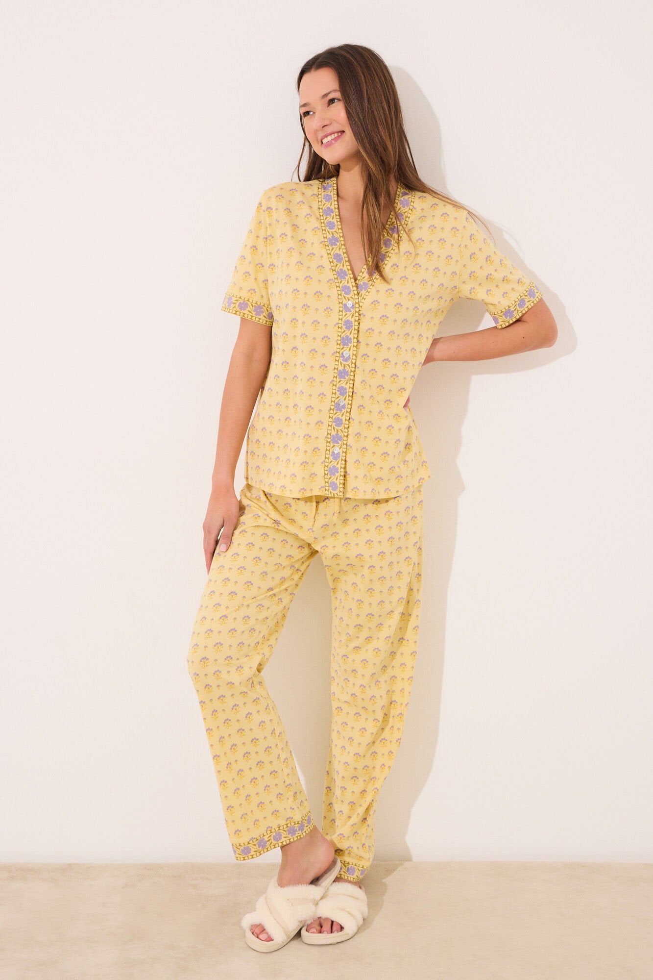 Women Secret_100% Cotton Yellow Flower Print Pyjamas_3139865_09_02