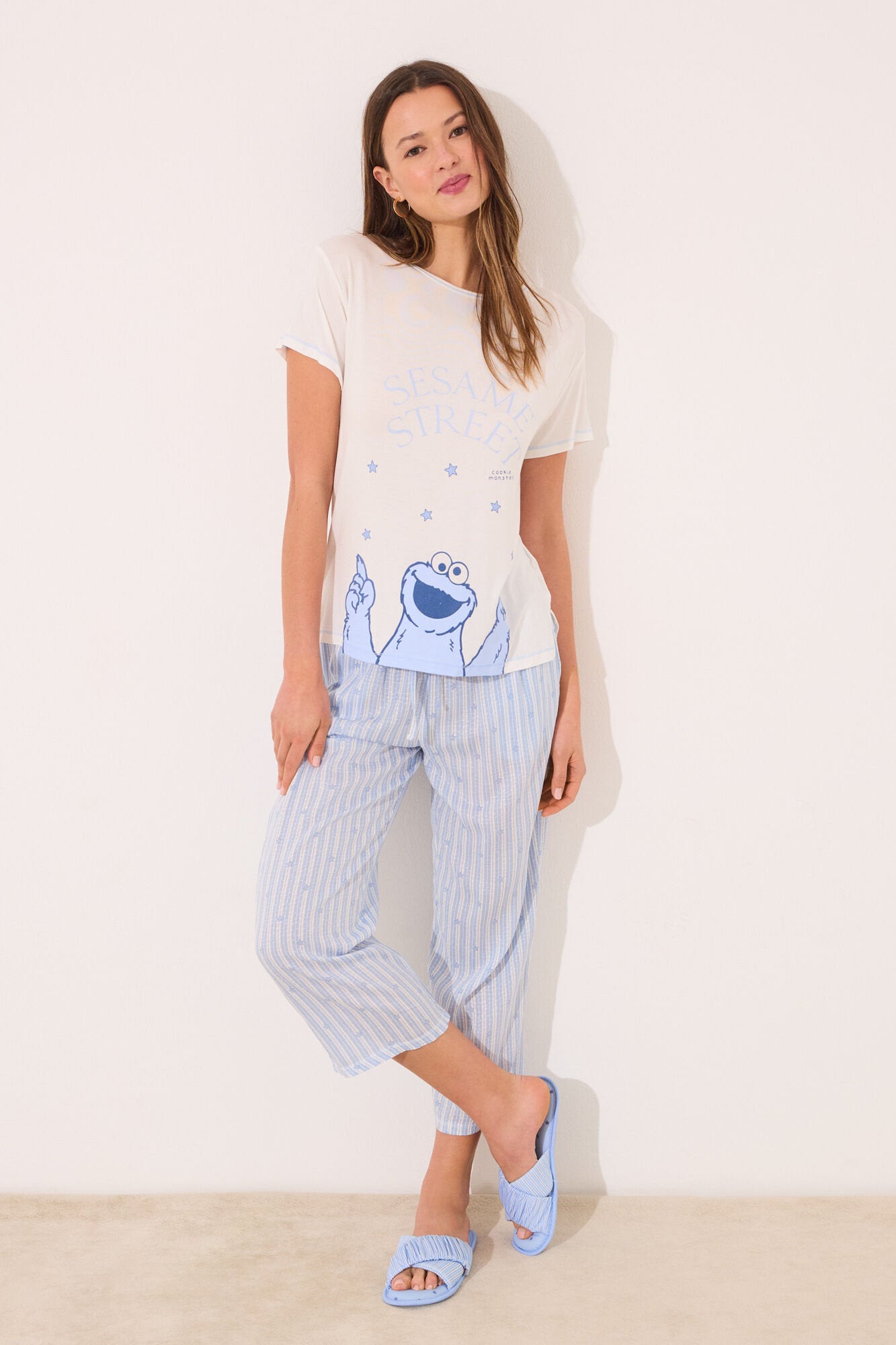 Women Secret_"Sesame Street" Blue Soft Touch Viscose Pyjamas_3139867_15_03
