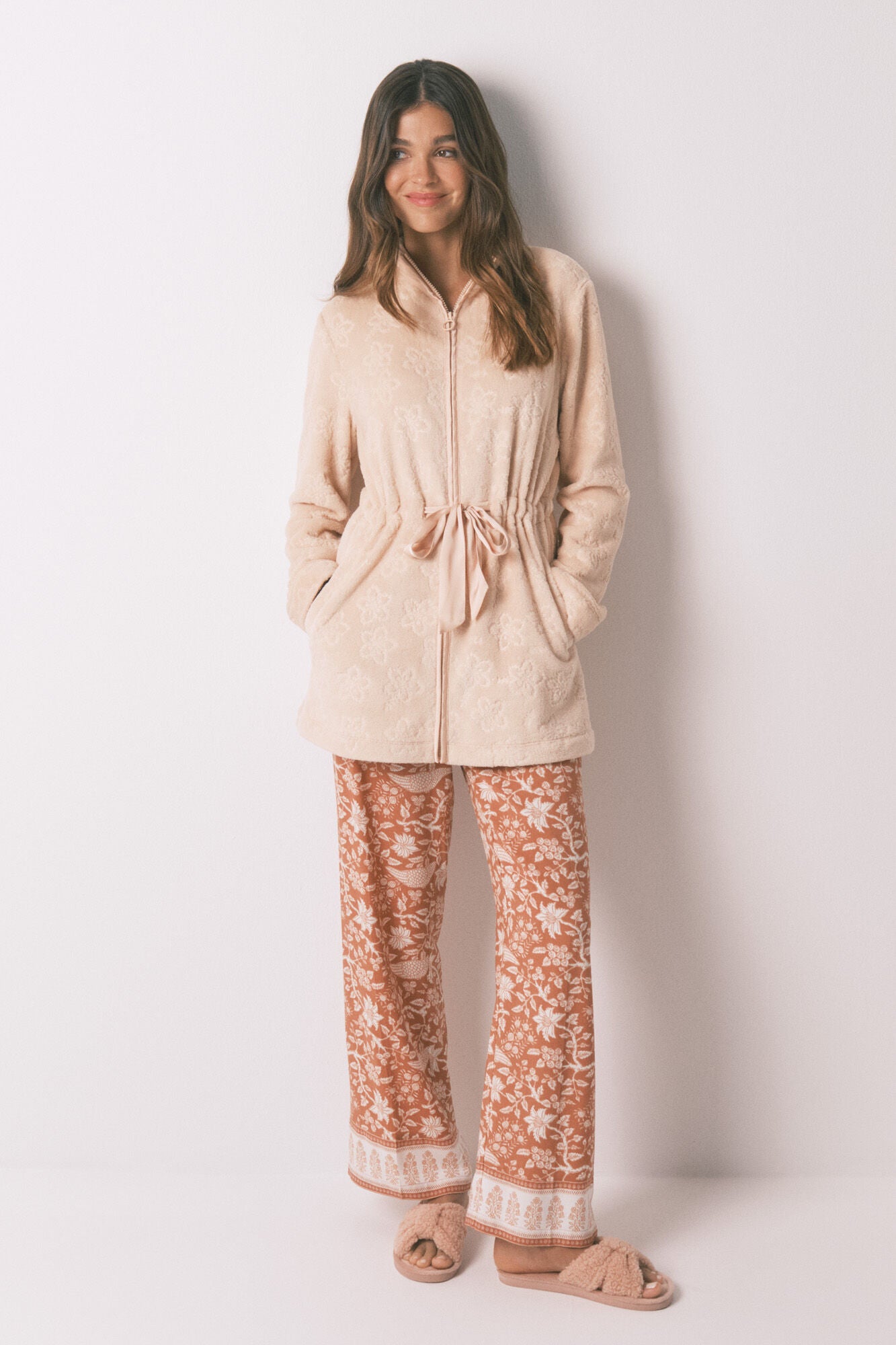 Women Secret_Orange_Orange Floral Fleece Midi Robe_3142297_64_06