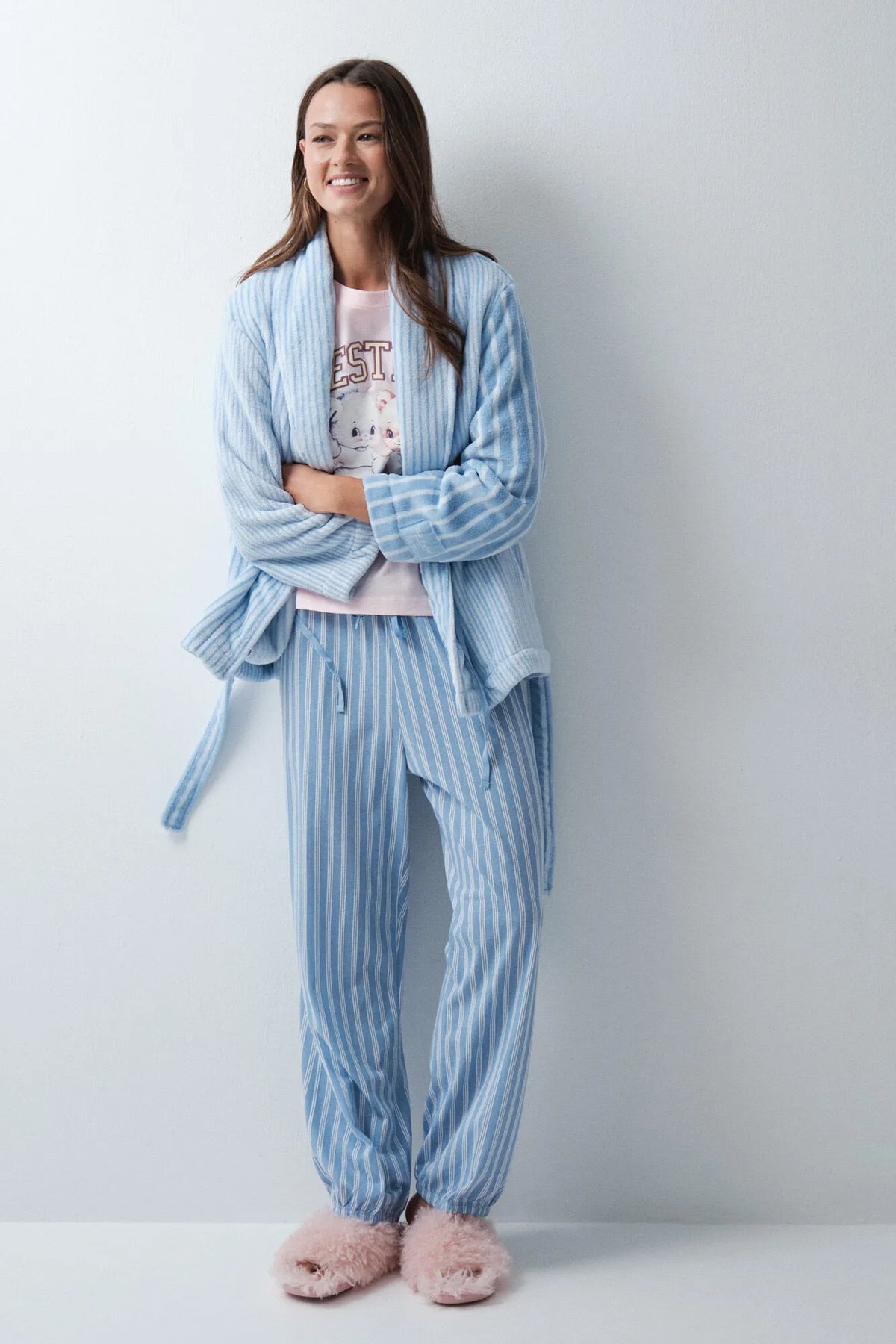 Women Secret Blue Print Women Blue Striped Short Robe SKU: 3144621_19 Image 05