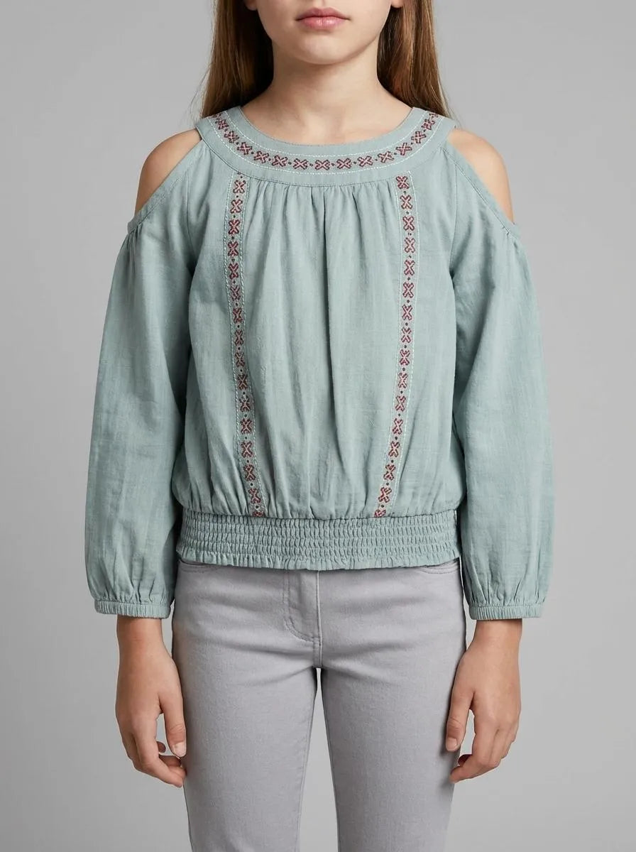 Springfield Green Girls Cut-Out Shoulder Blouse SKU: 3253362_29 Image 00