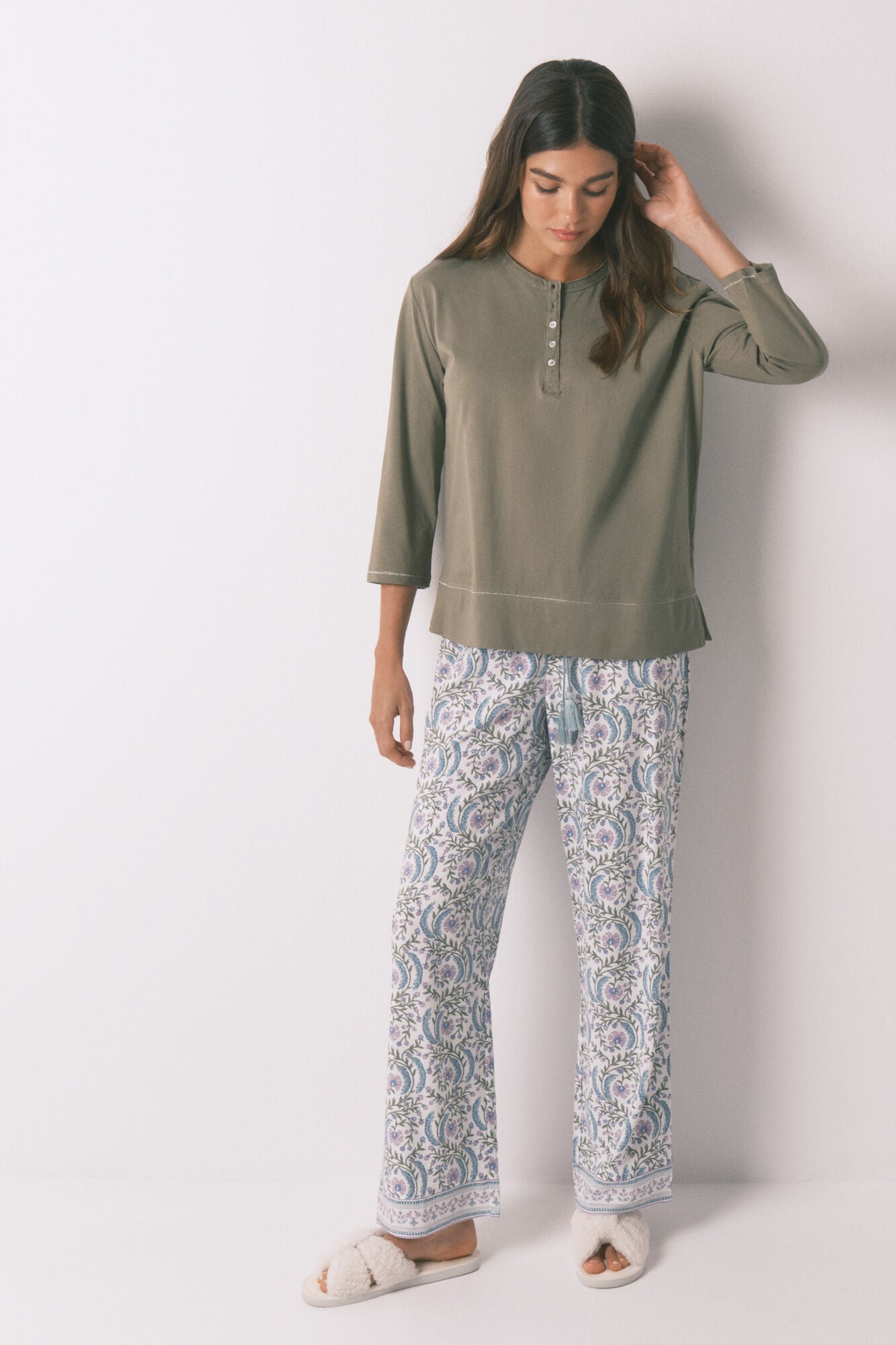 Women Secret_Light Khaki_100% Cotton Khaki _ Sleeve T-Shirt_3272284_94_06
