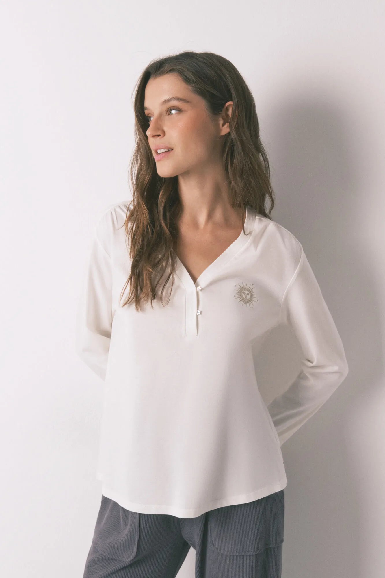 Women Secret_Ivory_100% Cotton White Long Sleeve T-Shirt_3272321_96_01