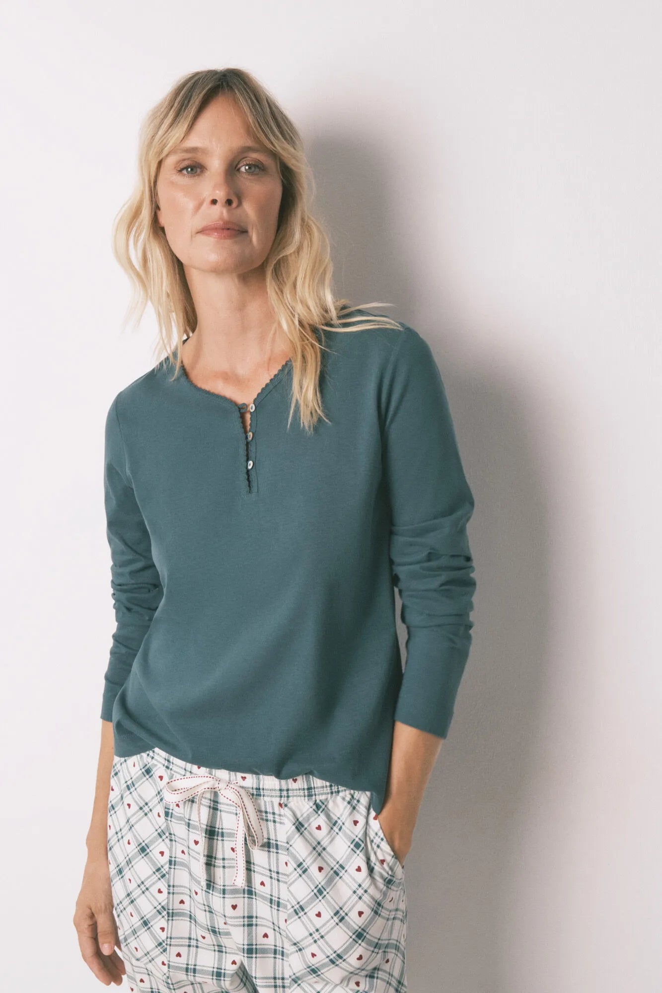 Women Secret_Bottle_Long Sleeve 100% Cotton Green T-Shirt_3272323_20_01