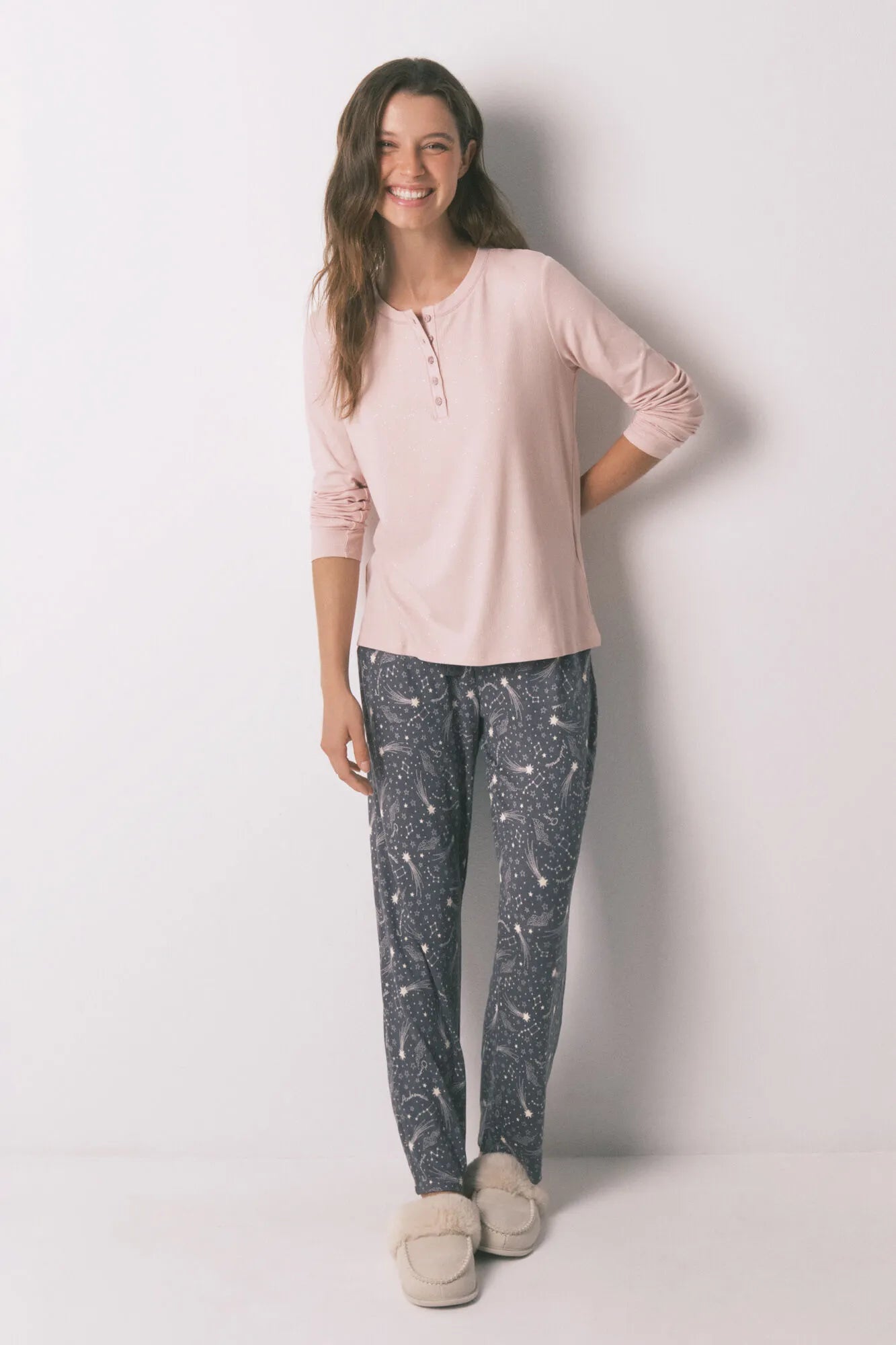 Women Secret_Pink_Long Sleeve Pink Glitter Viscose T-Shirt_3272329_70_05