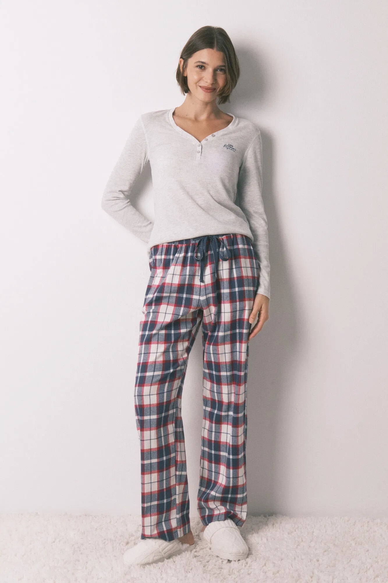 Women Secret_Light Grey/Silver_Grey Waffle Long Sleeve T-Shirt_3272334_48_03