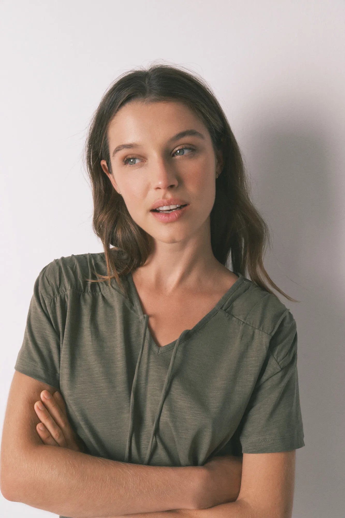 Women Secret_Dark Khaki_Green Cotton Ruched Short Sleeve T-Shirt_3273278_91_03