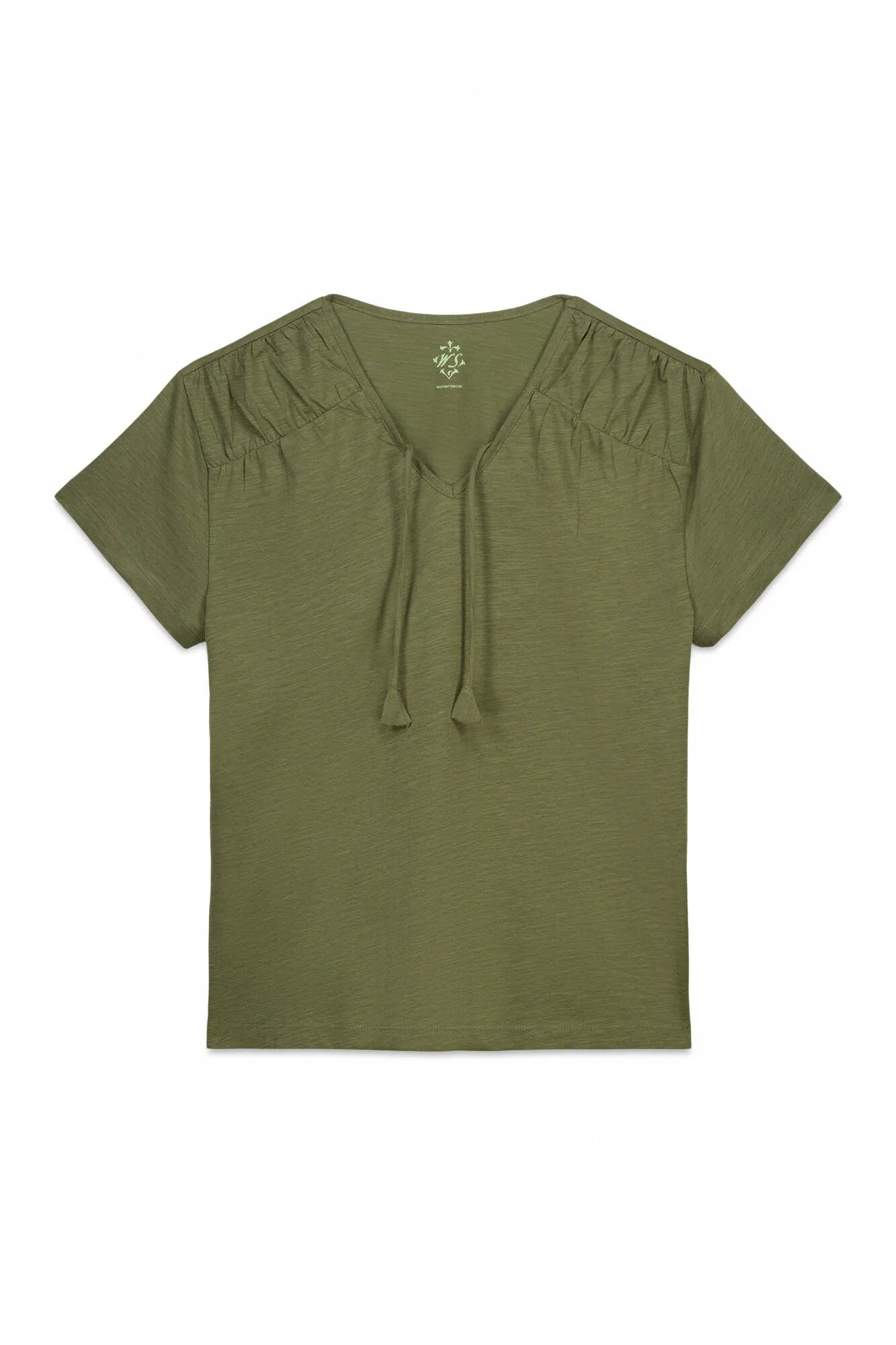 Women Secret_Dark Khaki_Green Cotton Ruched Short Sleeve T-Shirt_3273278_91_06