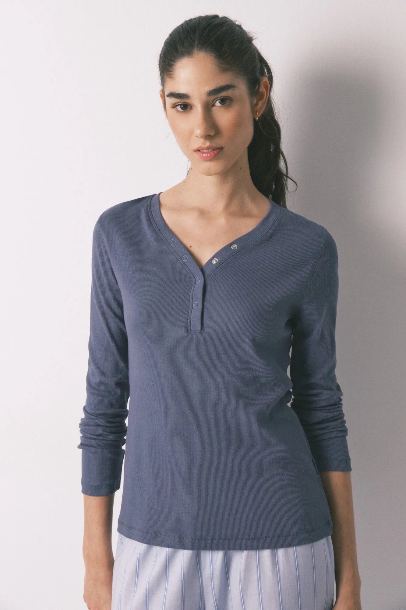 Women Secret_Light Blue_Blue Ribbed Cotton Long Sleeve T-Shirt_3273279_17_03