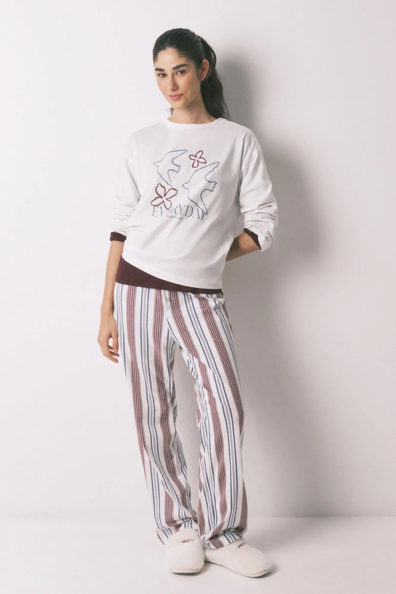 Women Secret Ivory Women White 100% Cotton 3/4 Sleeve T-Shirt SKU: 3273283_96 Image 01