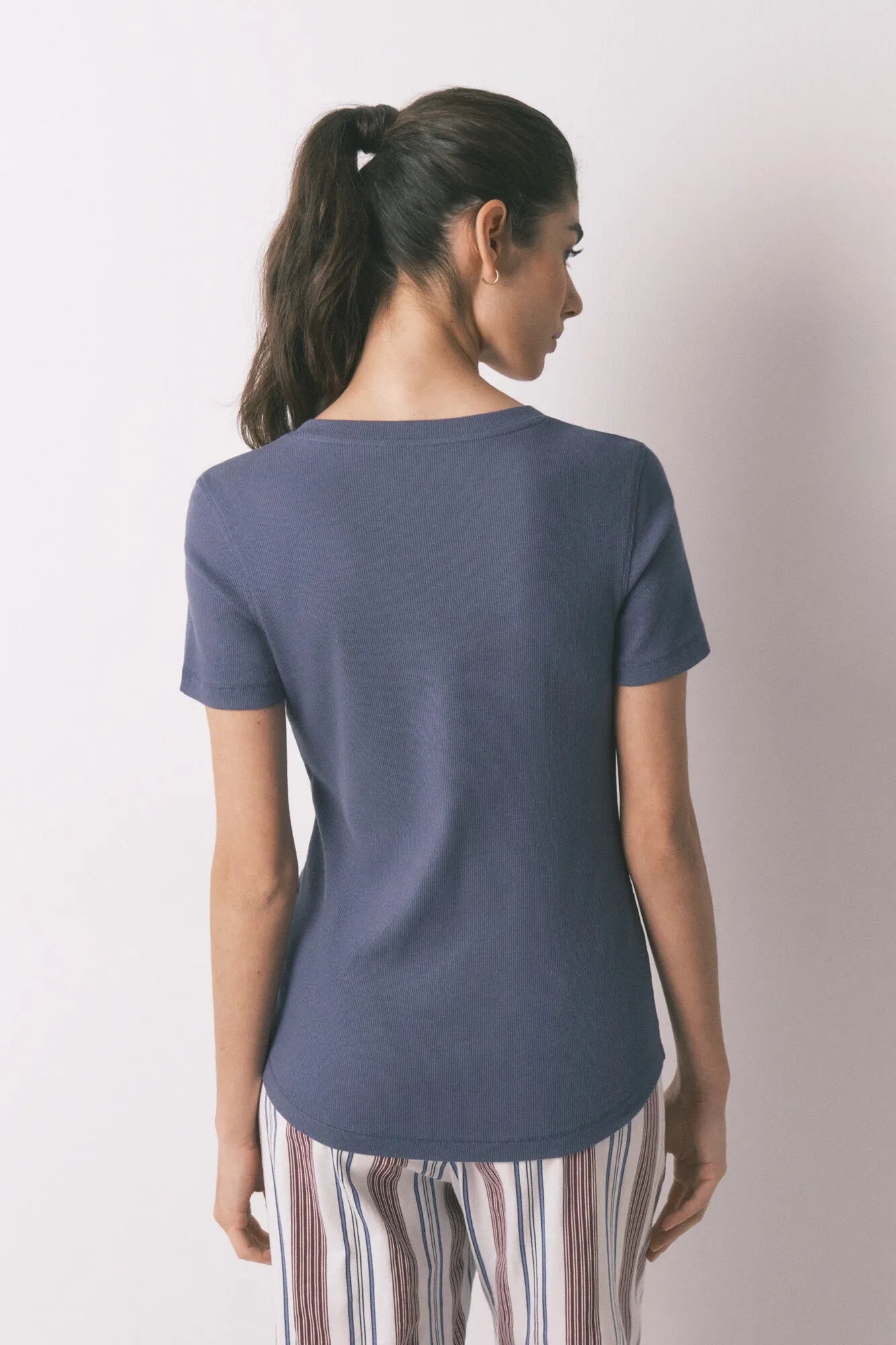 Women Secret_Light Blue_Blue Cotton Ribbed Short Sleeve T-Shirt_3273284_17_03