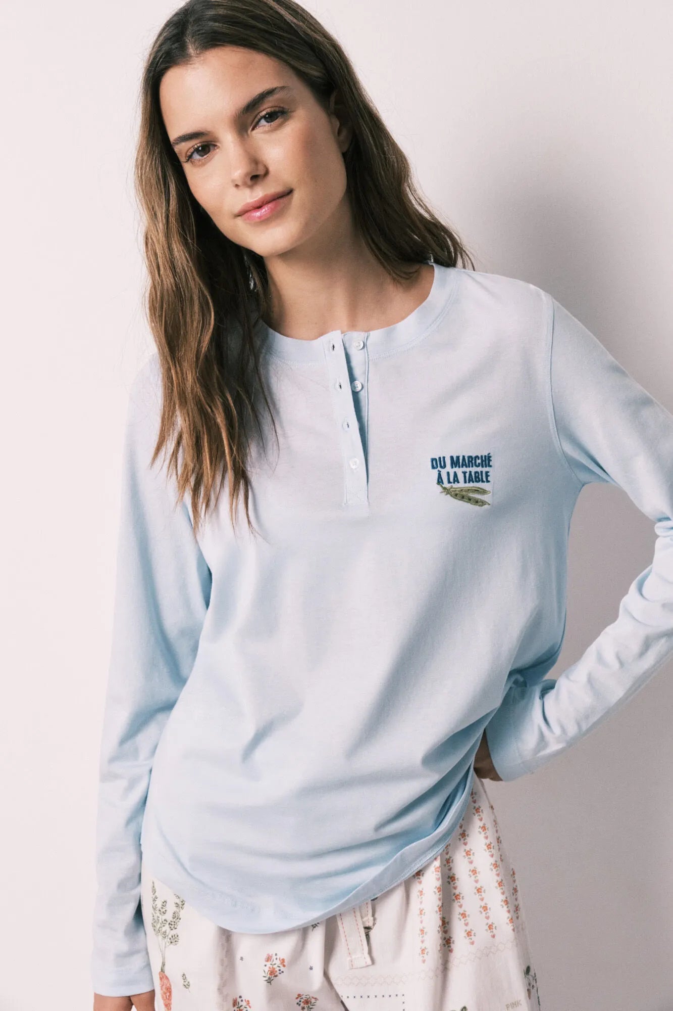 Women Secret Medium Blue Women Blue 100% Cotton Long Sleeve T-Shirt SKU: 3273292_12 Image 01