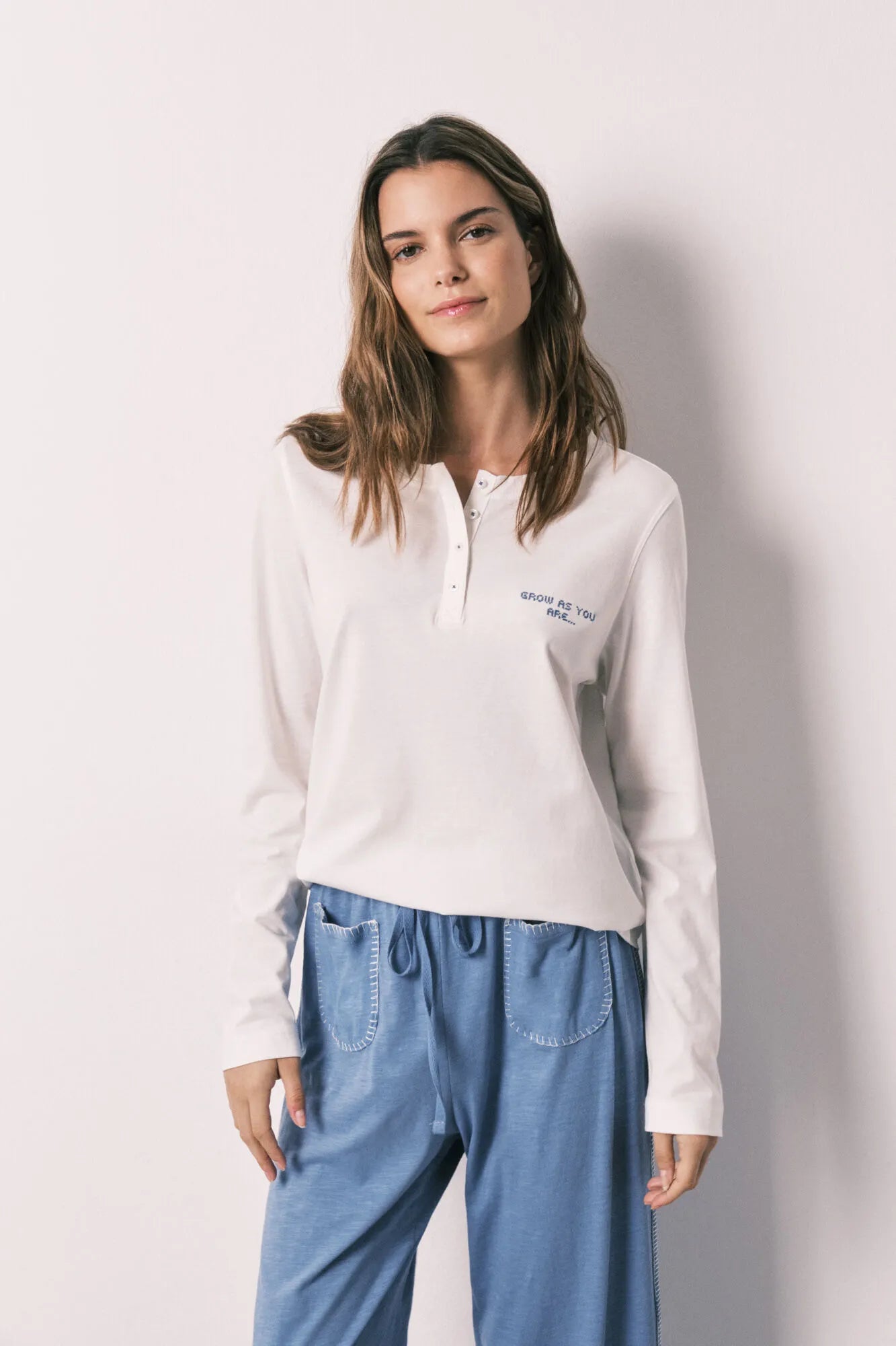 Women Secret White Print Women White 100% Cotton Long Sleeve T-Shirt SKU: 3273293_97 Image 01