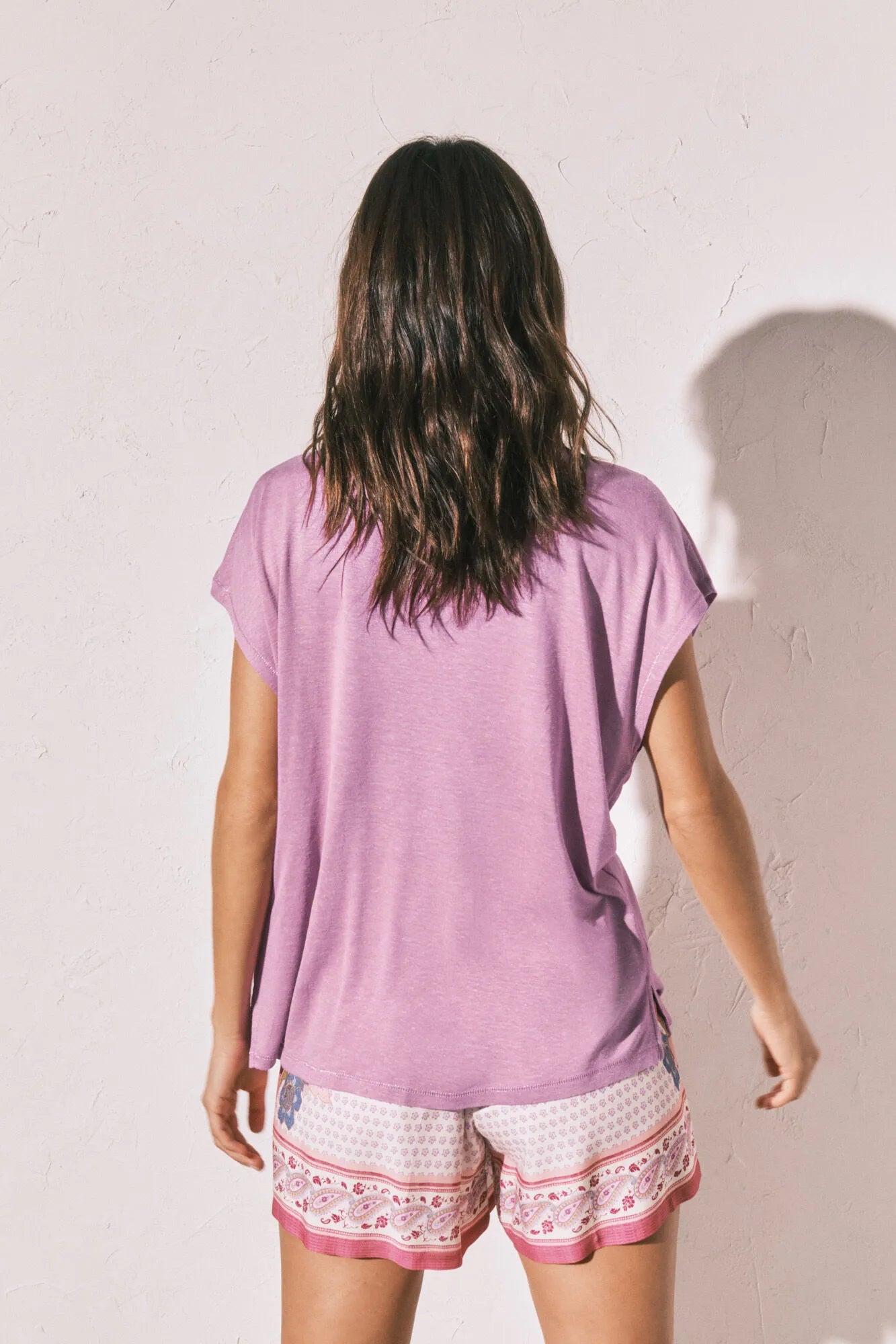 Women Secret Purple/Lilac Women Lilac Viscose Linen Short T-Shirt SKU: 3273302_76 Image 04