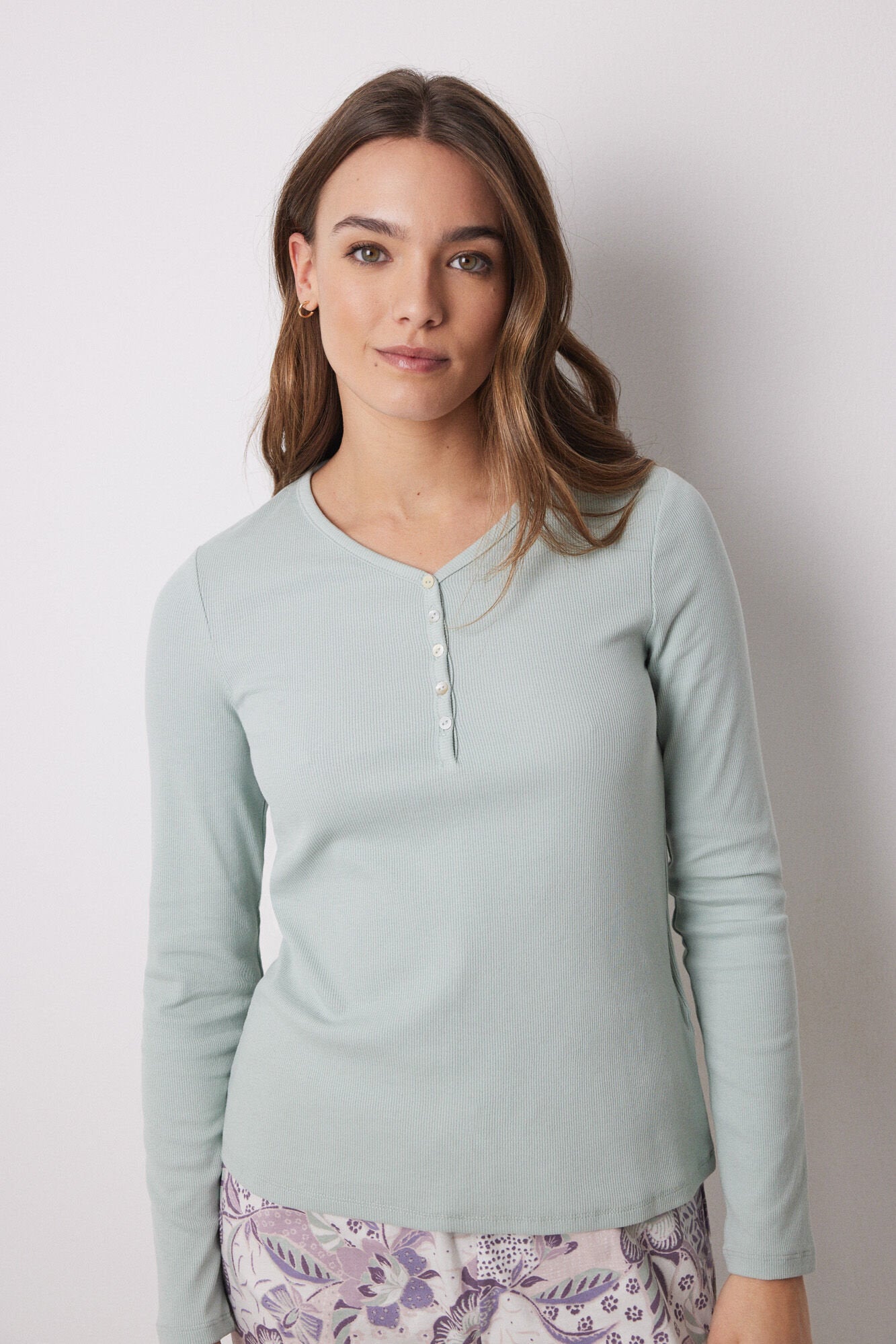 Women Secret_Green Ribbed Long Sleeve -Shirt_3279671_48_01