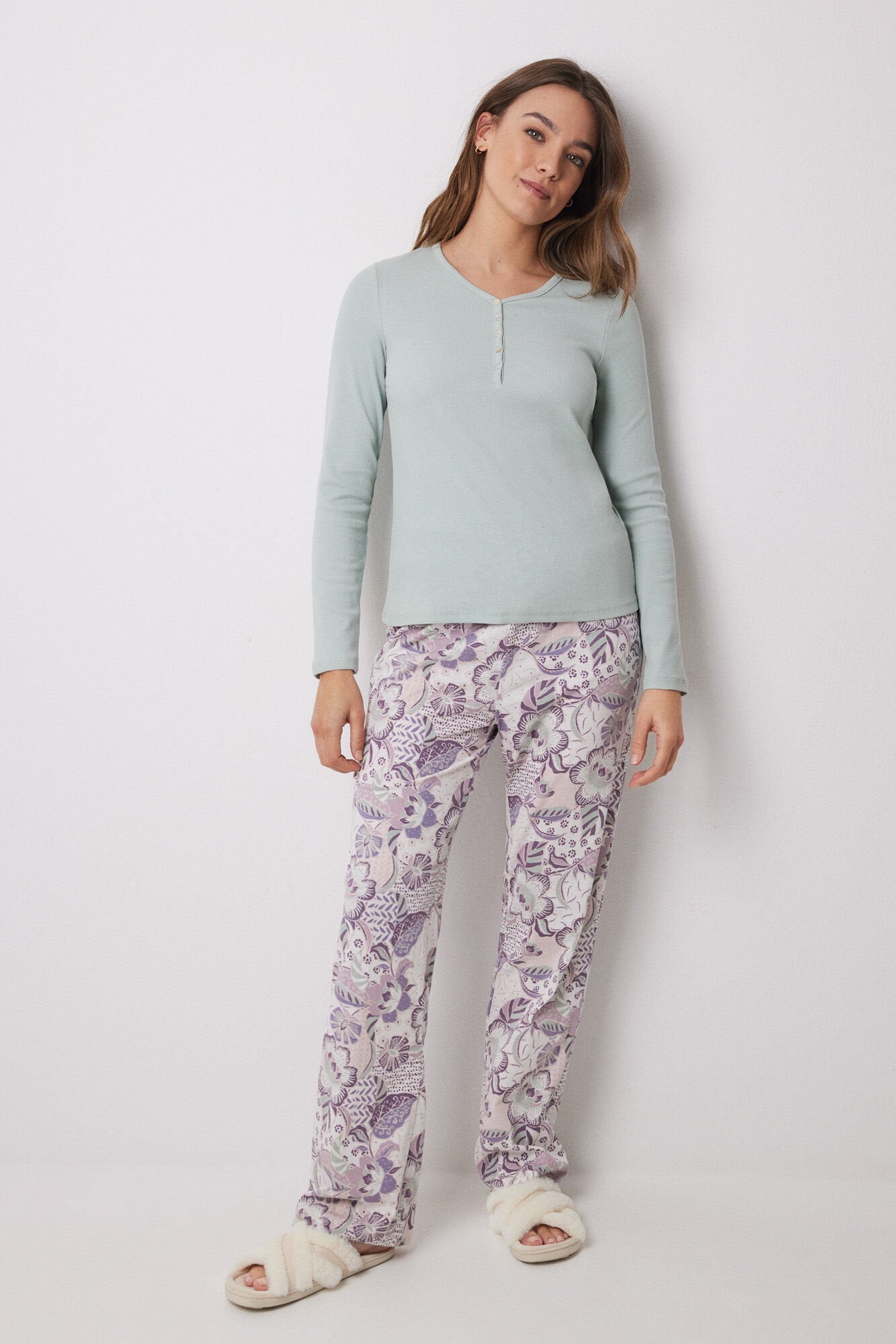 Women Secret_Green Ribbed Long Sleeve -Shirt_3279671_48_03