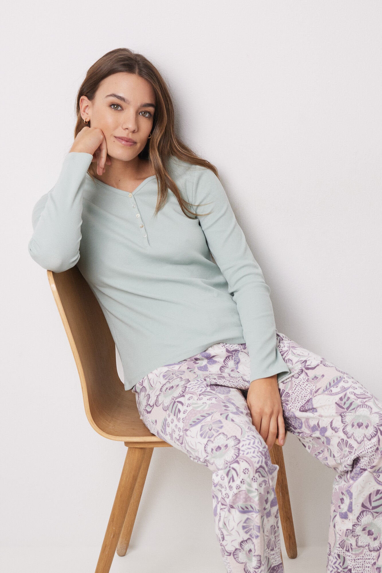 Women Secret_Green Ribbed Long Sleeve -Shirt_3279671_48_05