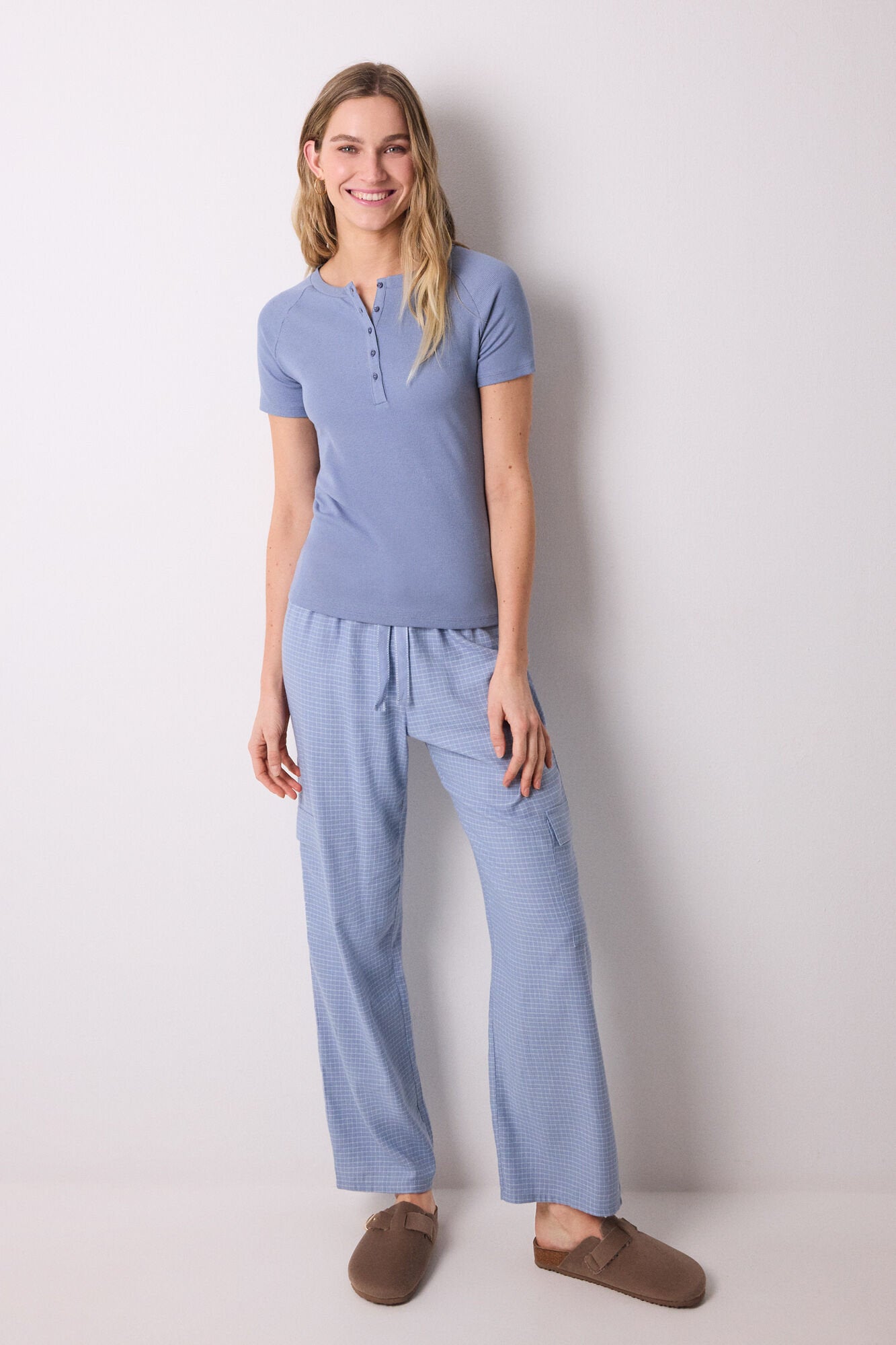 Women Secret_Blue Ribbed Short Sleeve T-Shirt_3279681_17_01