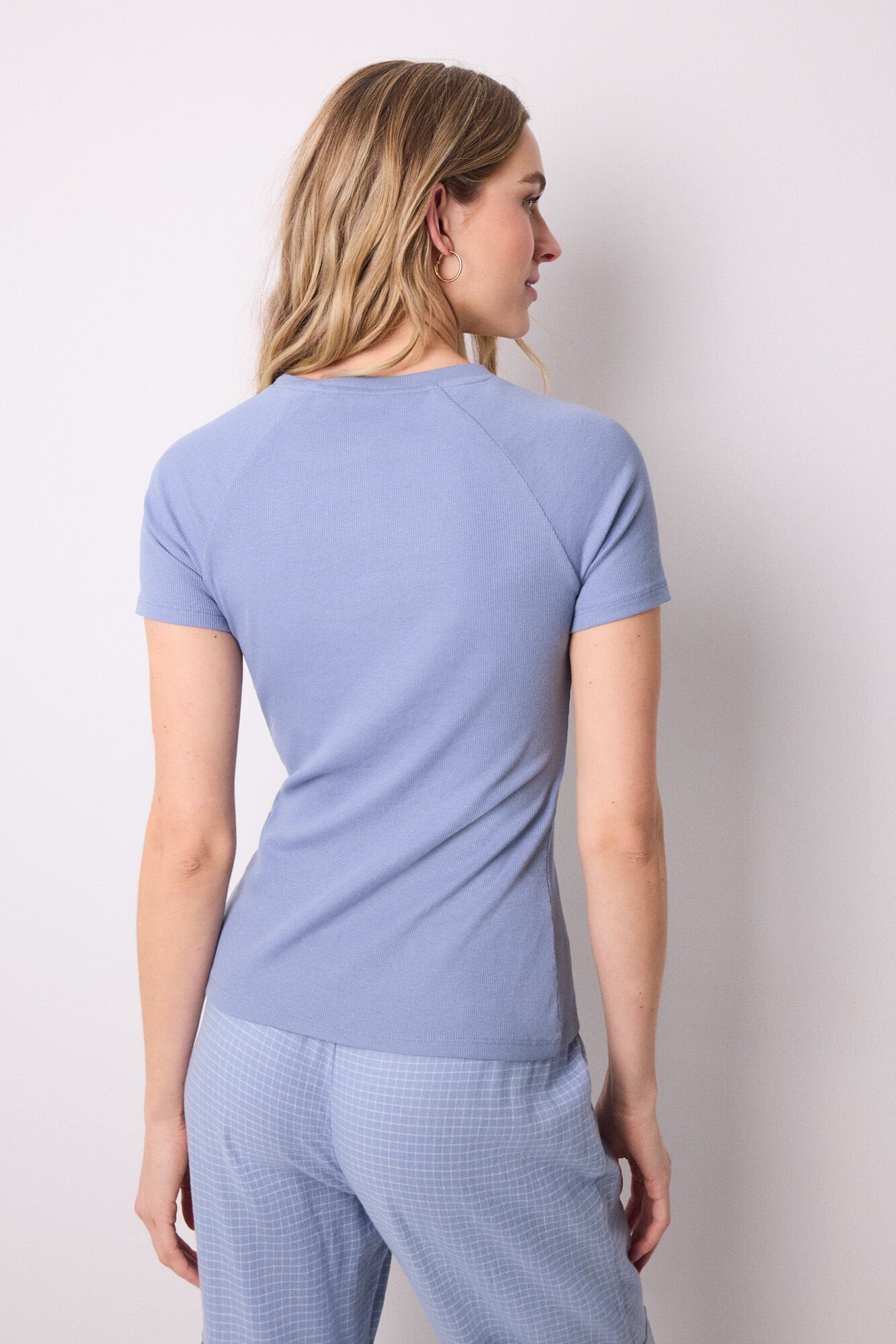Women Secret_Blue Ribbed Short Sleeve T-Shirt_3279681_17_05
