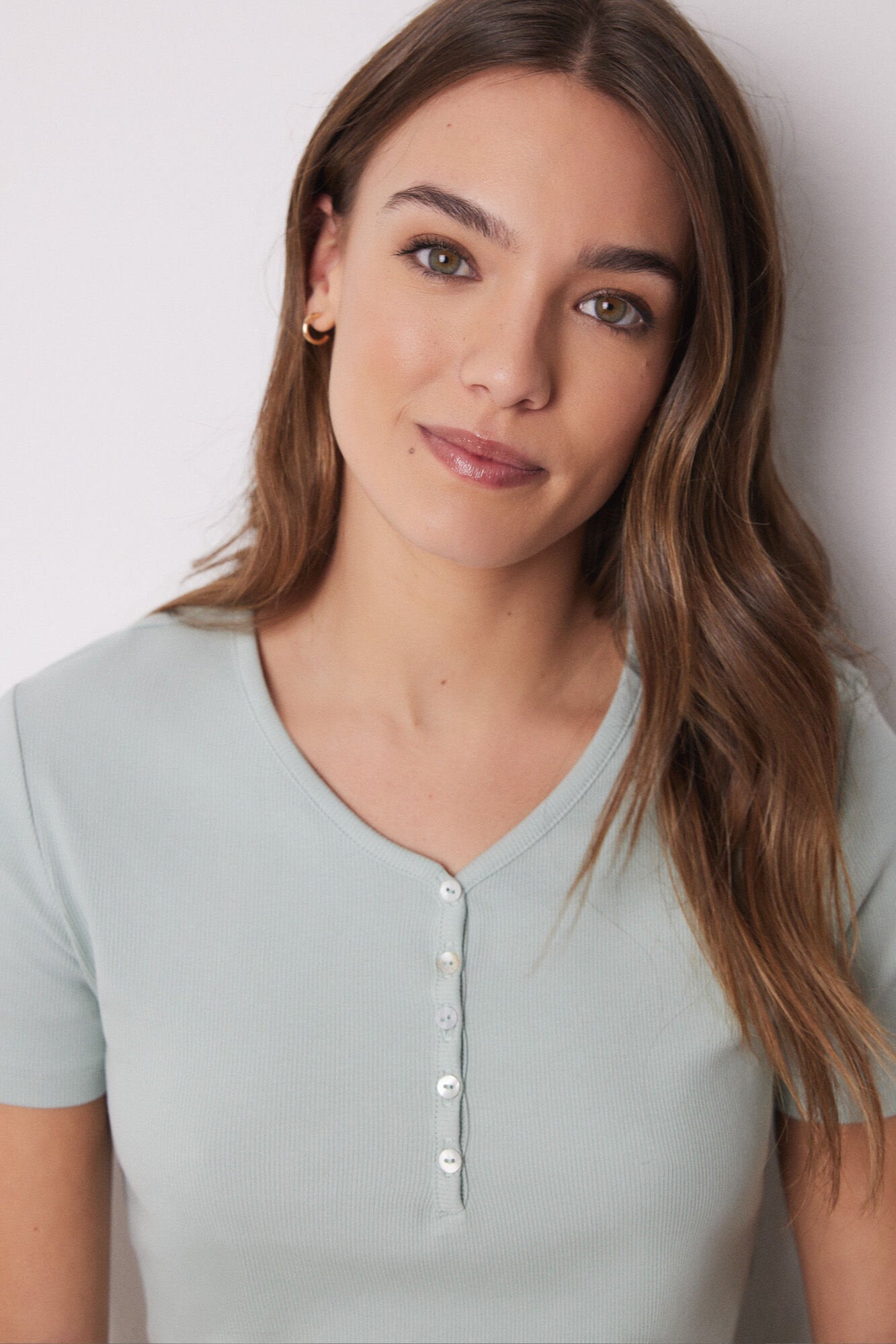 Women Secret_Green Ribbed Short Sleeve -Shirt_3279682_48_03