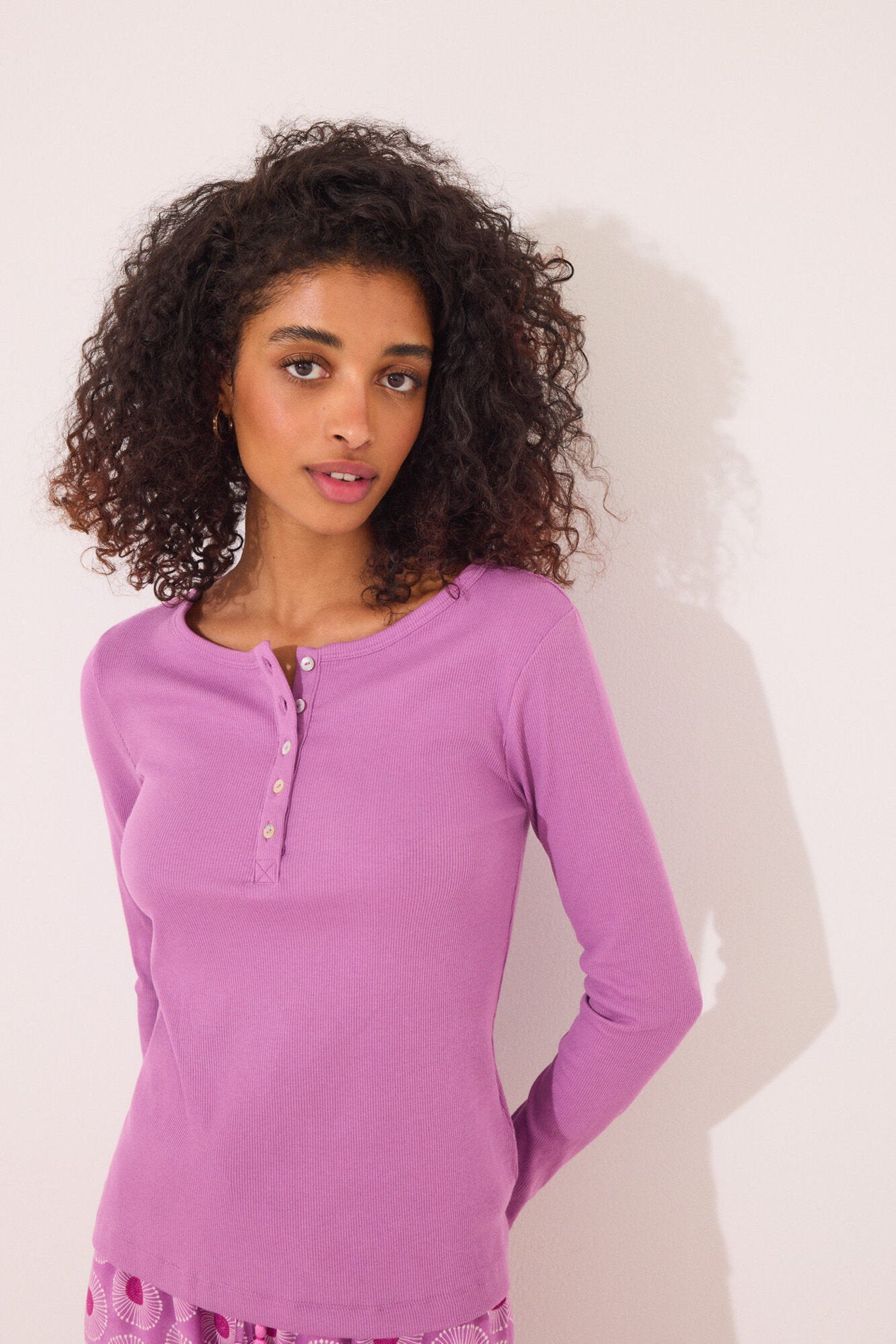 Women Secret_Purple Ribbed Long Sleeve T-Shirt_3279695_76_01