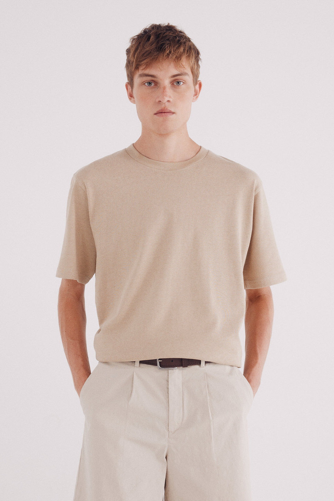 Springfield_Beige_Textured T-Shirt_3282466_51_01