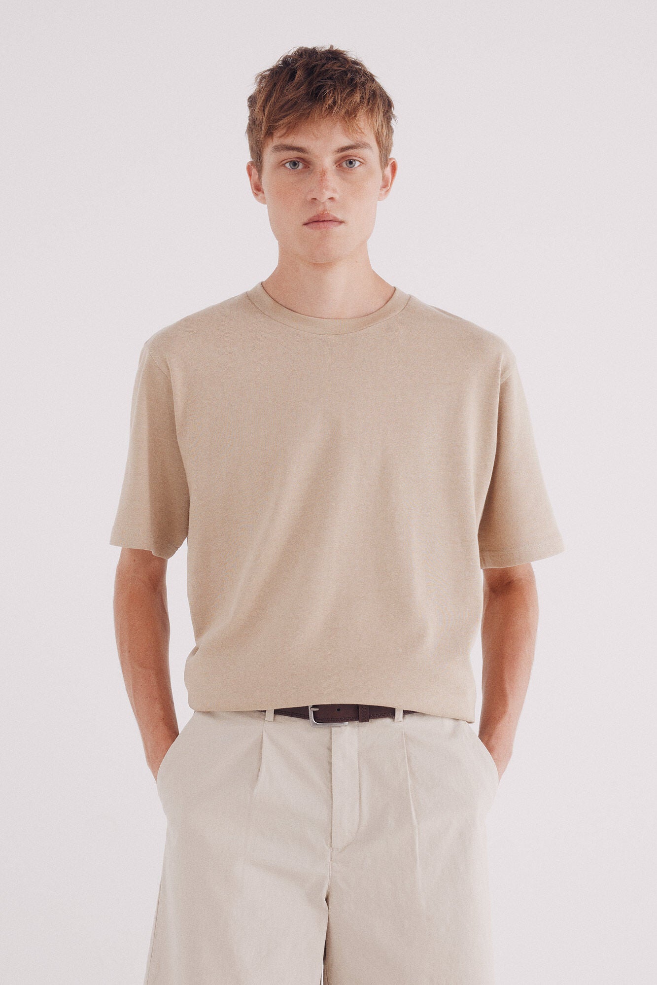 Springfield_Beige_Textured T-Shirt_3282466_51_01