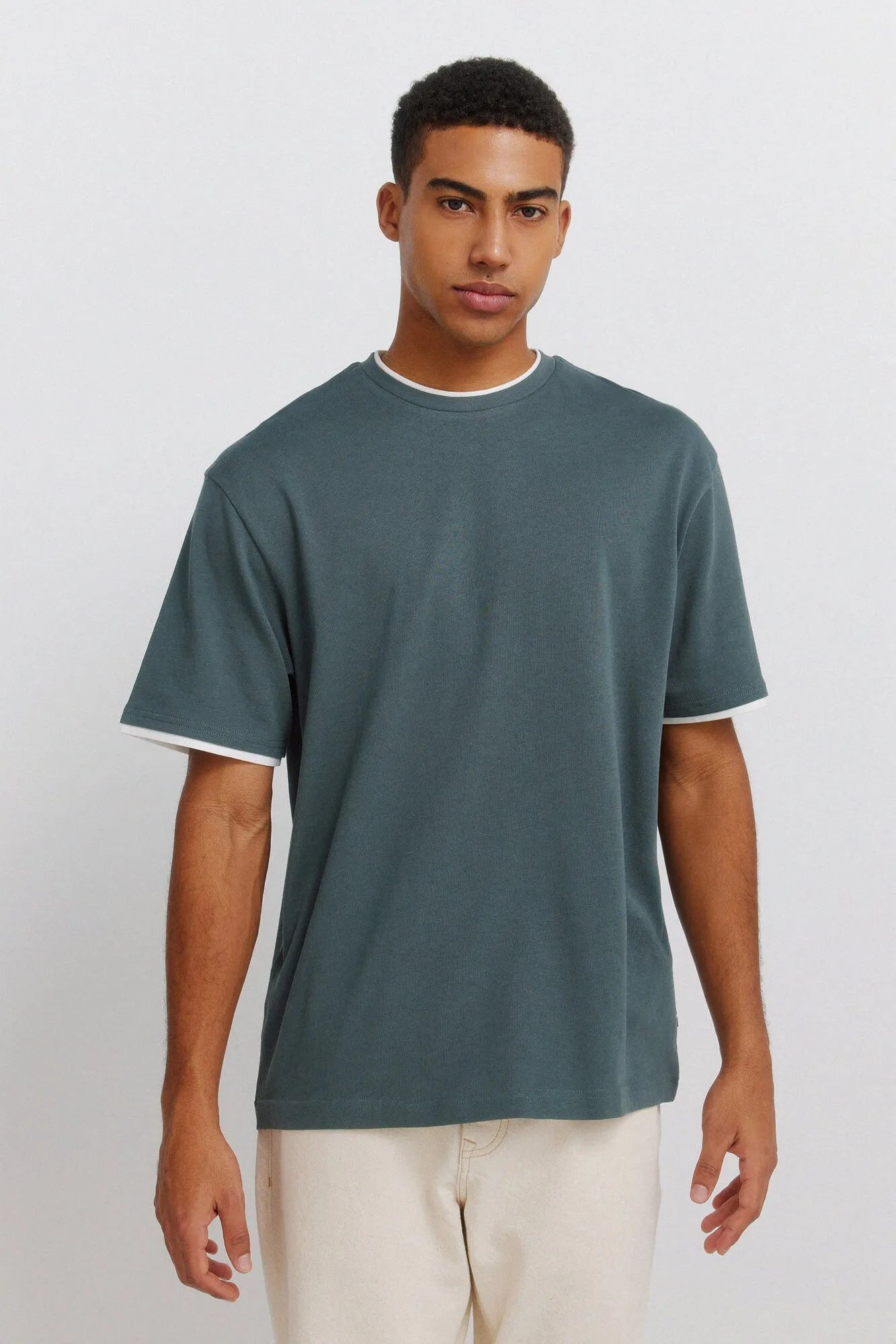 Springfield Blue Men Double Neck T-Shirt SKU: 3283427_88 Image 01