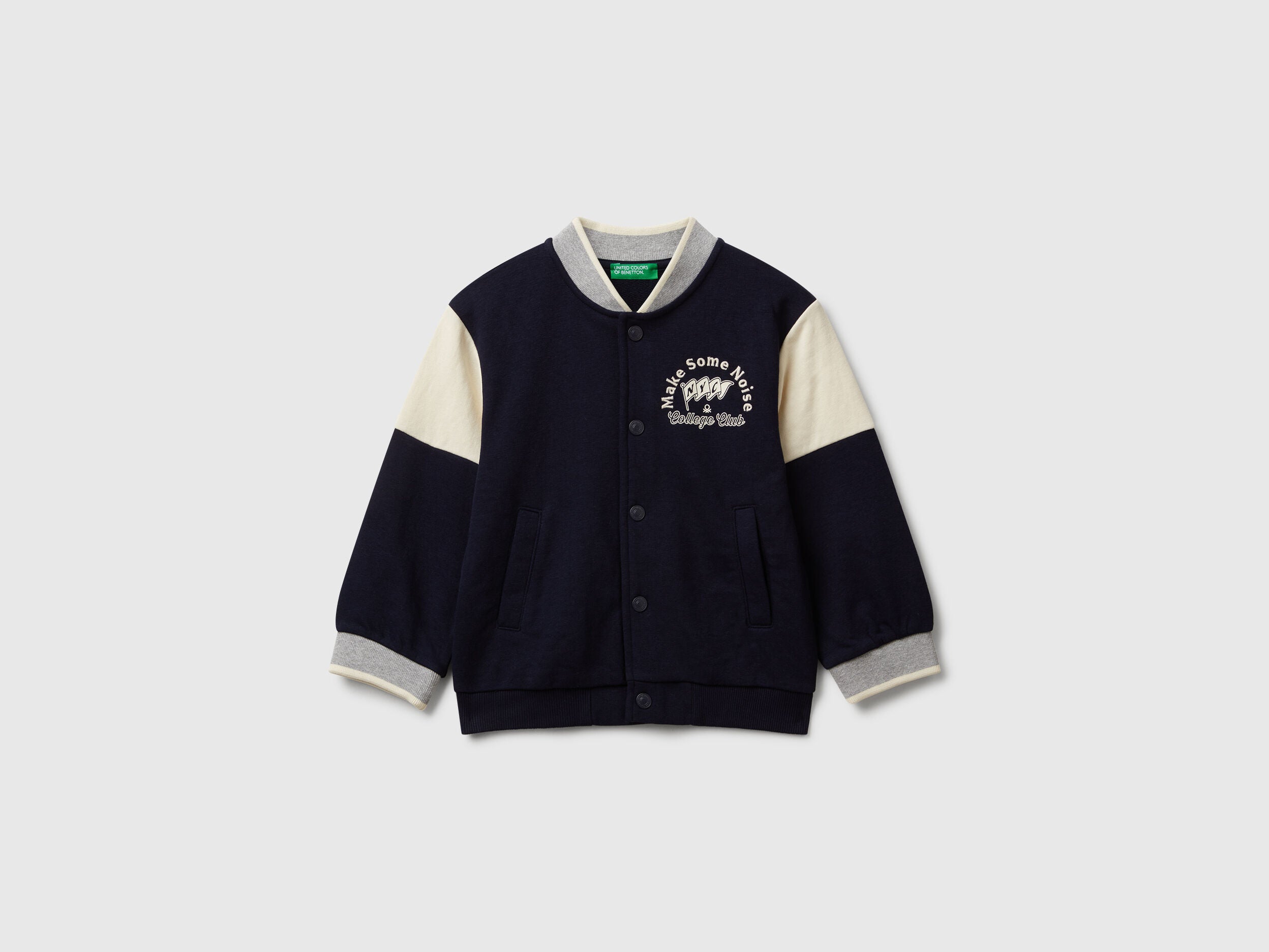 Benetton_Dark Blue_Bomber Jacket in Sweat Fabric with Print and Embroidery_32N4G503Z_016_01
