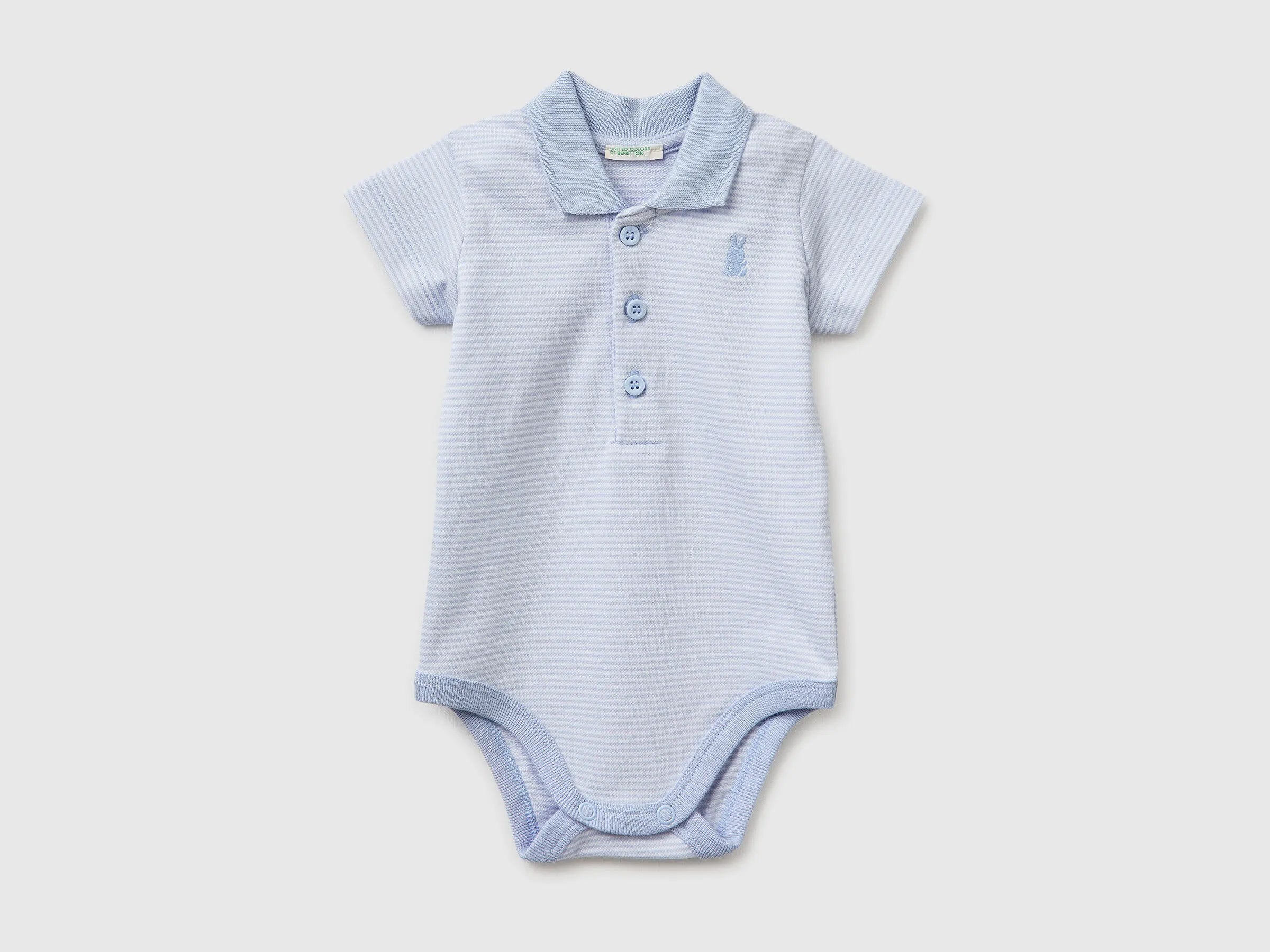 Benetton Sky Blue Boys, Girls Polo Onesie in Stretch Cotton SKU: 32TDAB00W_950 Image 01