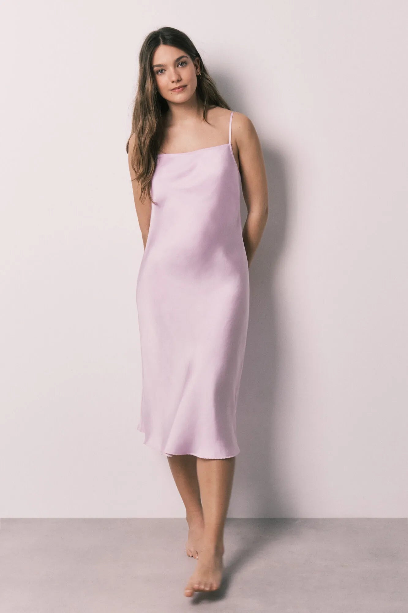 Women Secret Purple/Lilac Women Lilac Satin Strappy Midi Nightgown SKU: 3413709_76 Image 01