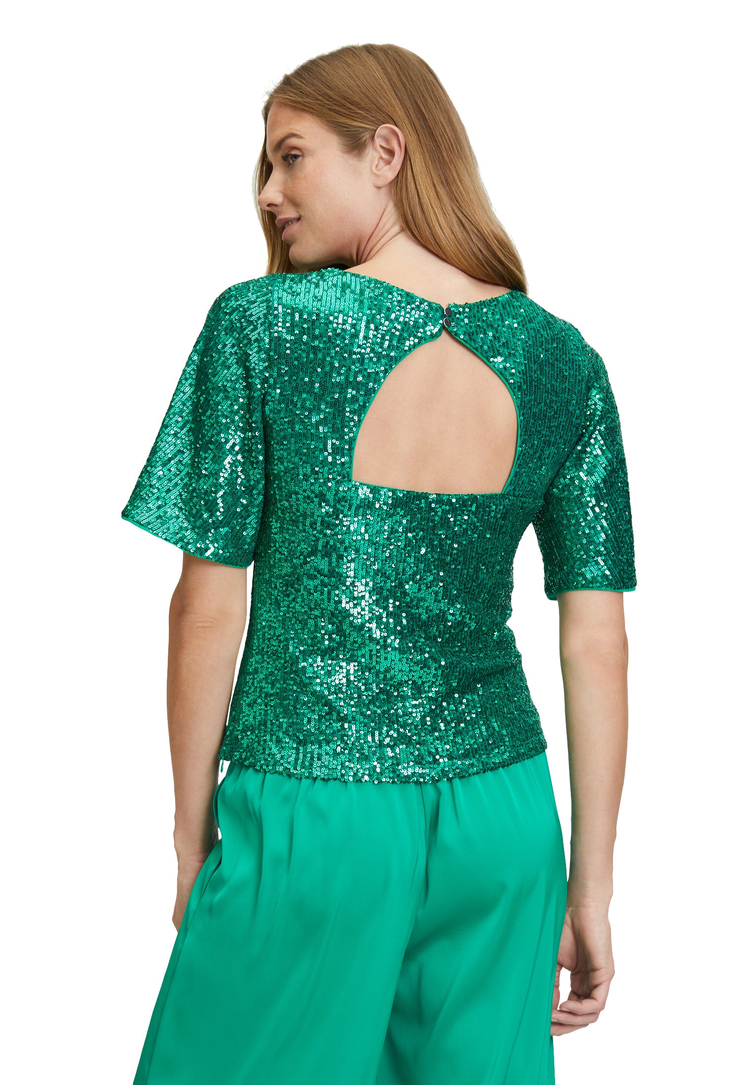 Green Short Sleeve Sequin Top - BEVAVA