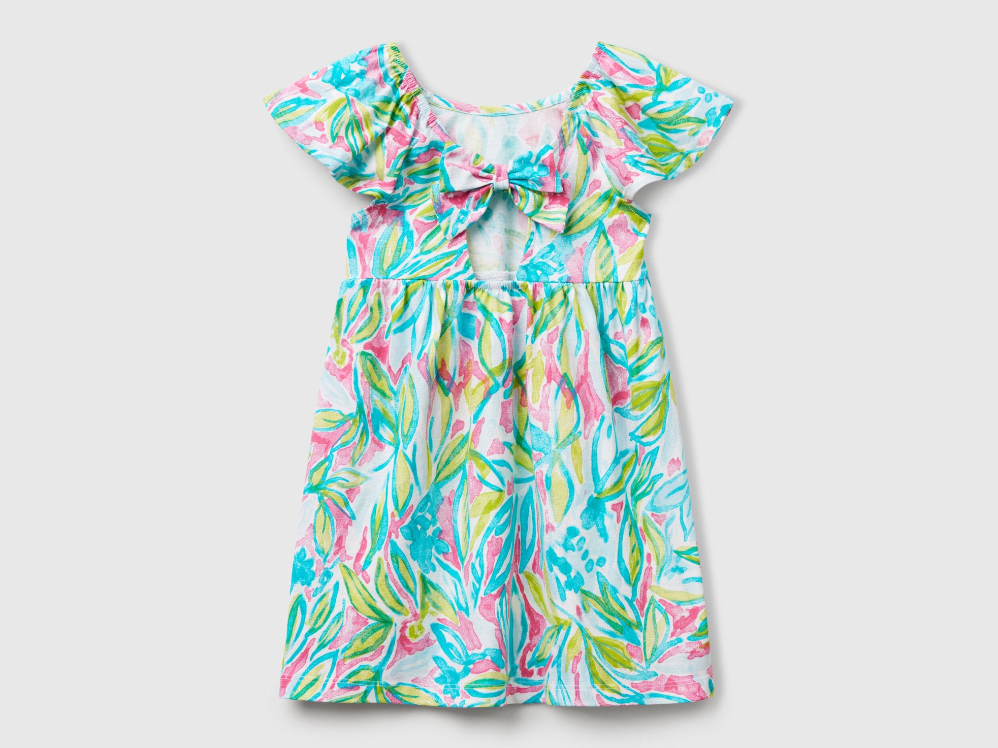 Benetton_Green Dress with Tropical Print_34VAGV010_73J_02
