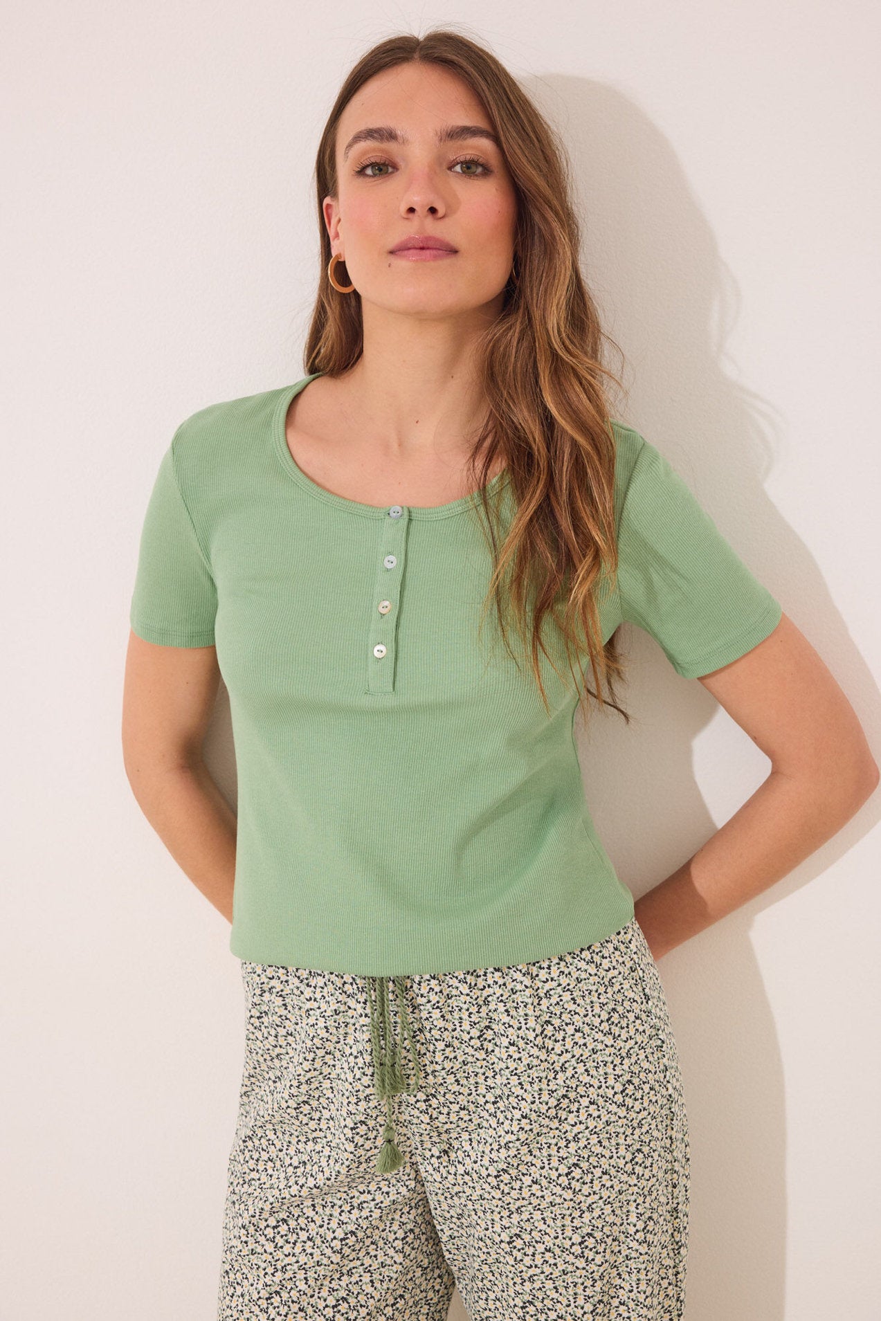 Women Secret_Long Green Ribbed Cotton Pajamas_3592400_21_03