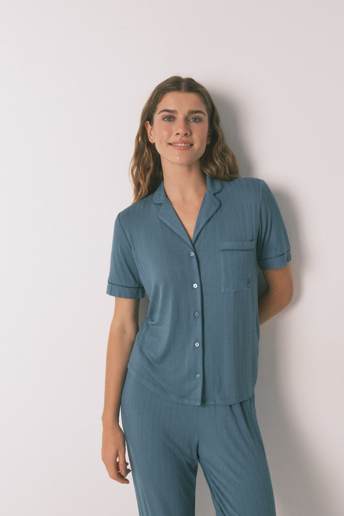 Women Secret_Green_Green Viscose Capri Shirt Pajamas_3592437_22_01