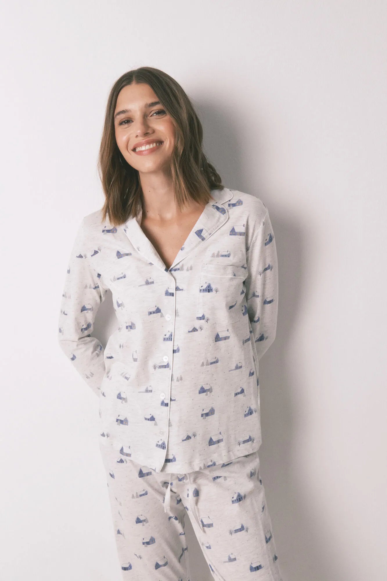 Women Secret_Medium Grey_Long 100% Cotton Grey Classic Pyjamas with House Print_3592441_46_02